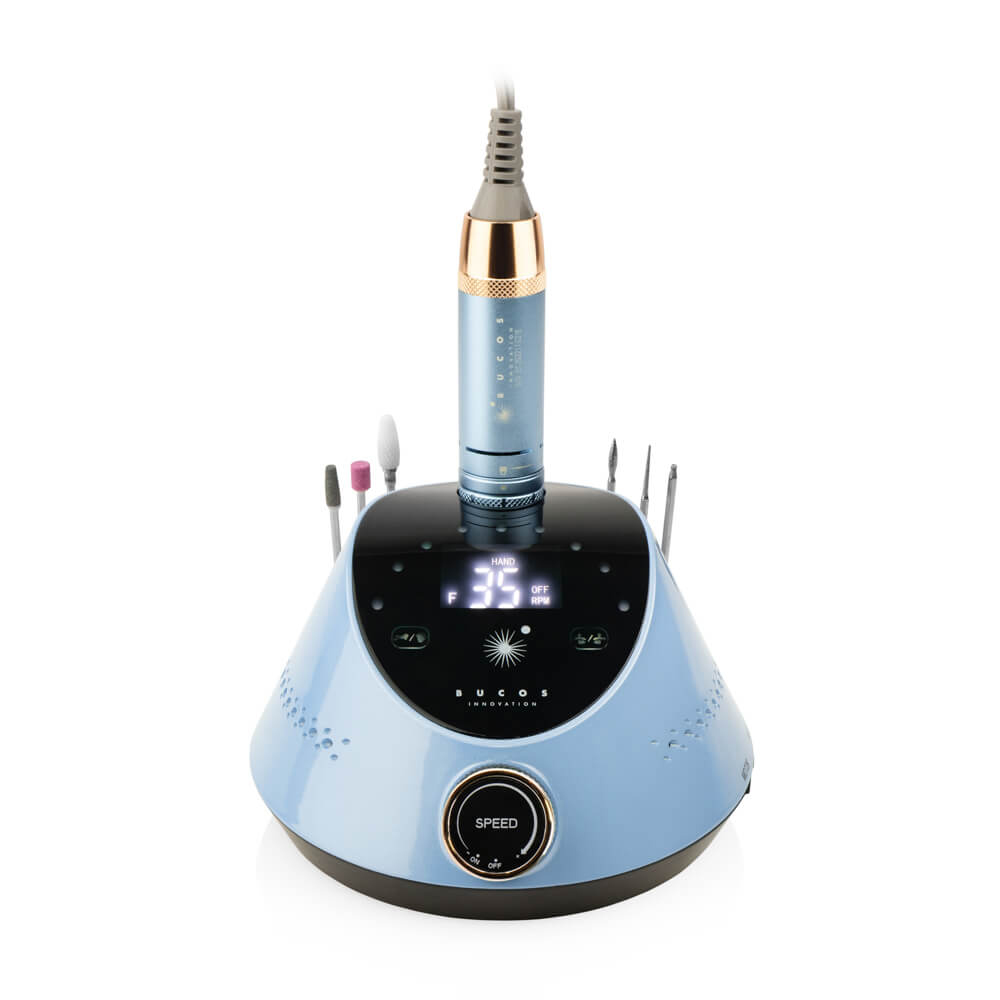 

Фрезер для манікюру та педикюру BUCOS Nail Drill X2 Pro Blue Ocean 35000 обертів, блакитний, 65 Вт