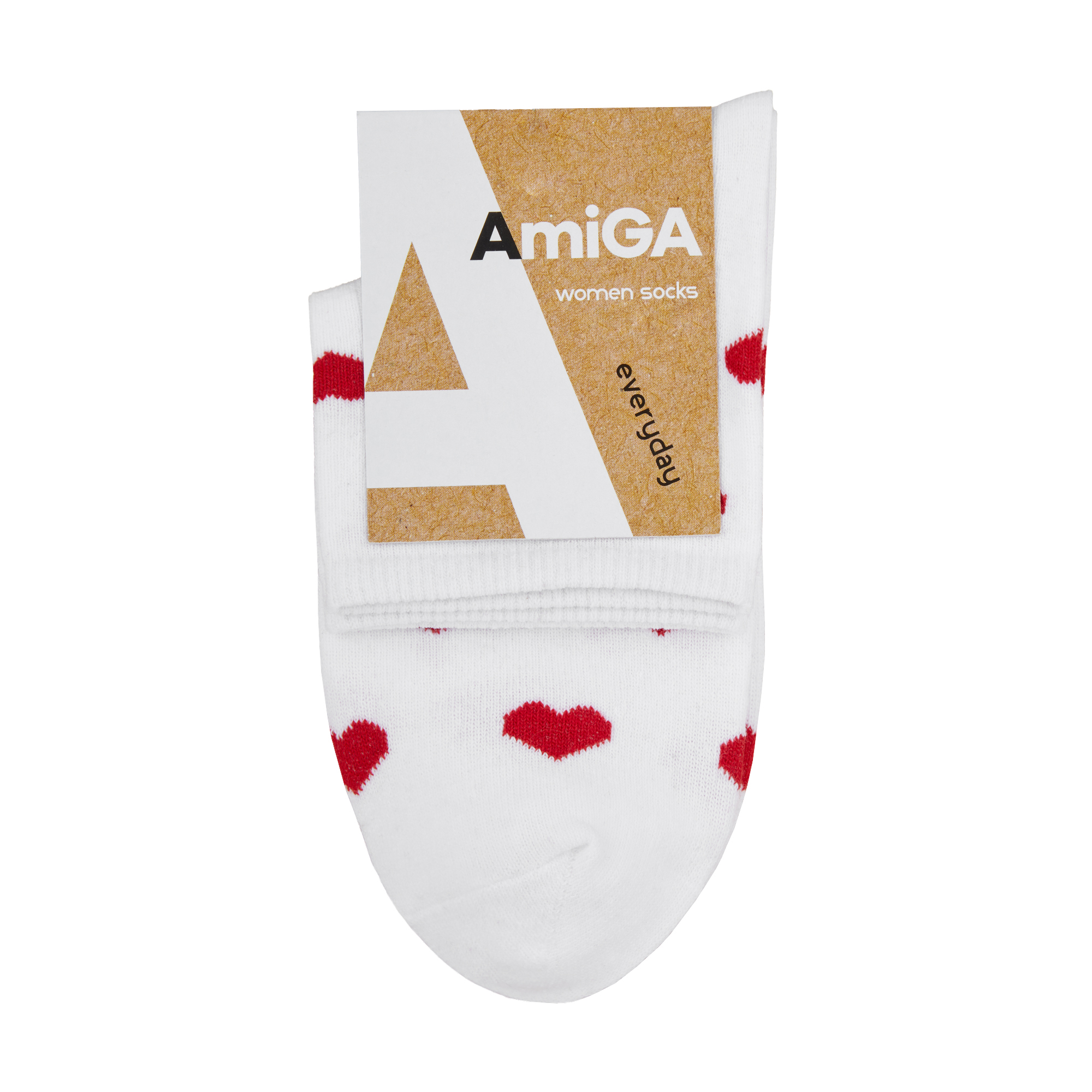 

Уцінка! Шкарпетки жіночі AmiGA середні, білі, з серцями, розмір 23-25