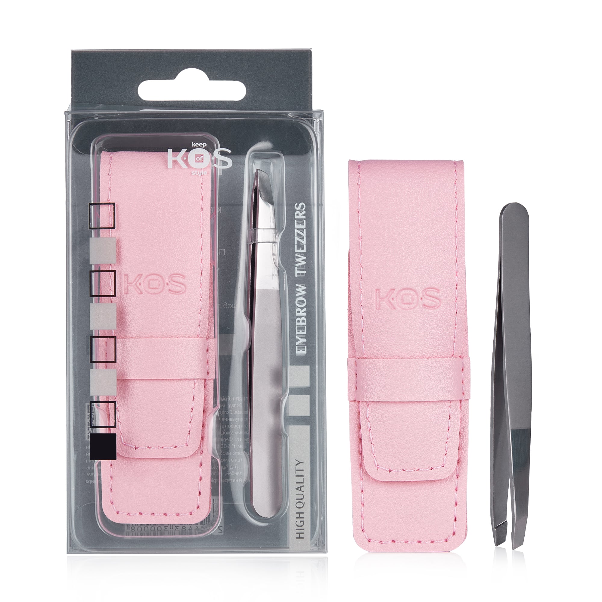 

Пінцет для брів K.O.S з чохлом, рожевий, 1шт