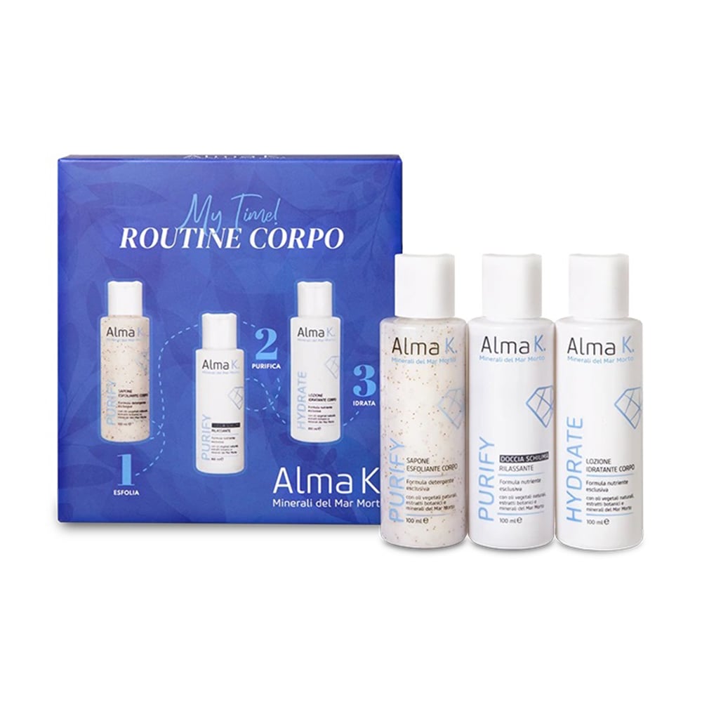 

Уцінка! Набір для догляду за тілом Alma K. My Time! Body Care Routine Kit (гель для душу, 100 мл + відлущувальне мило, 100 мл + лосьйон для тіла, 100 мл)