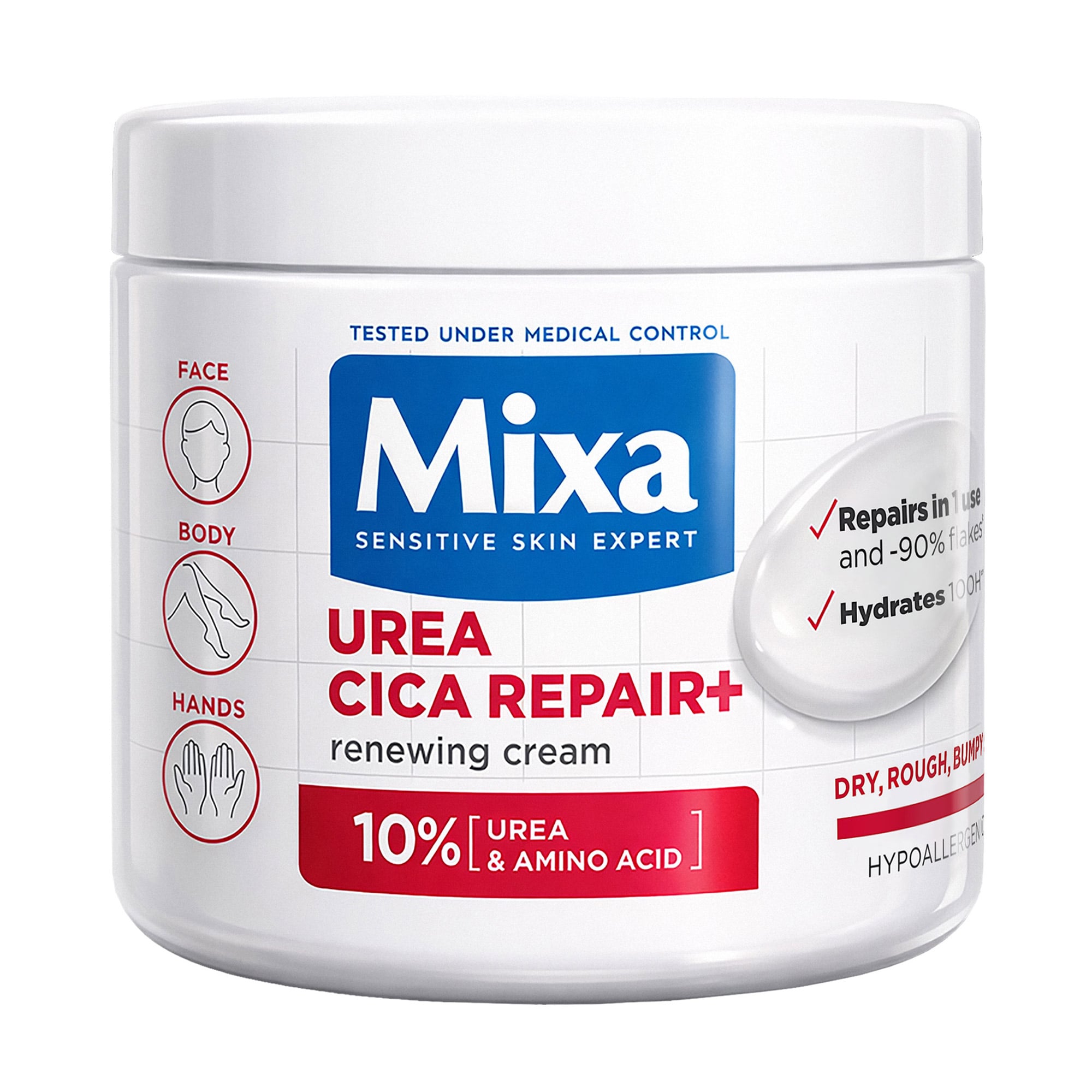 

Відновлювальний крем Mixa Urea Cica Repair+ із сечовиною, для сухої шкіри обличчя, рук і тіла, 400 мл