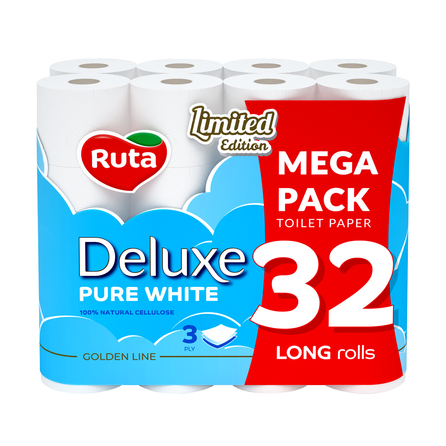 

Туалетний папір RUTA Deluxe Pure White білий, 3-шаровий, 32 рулони