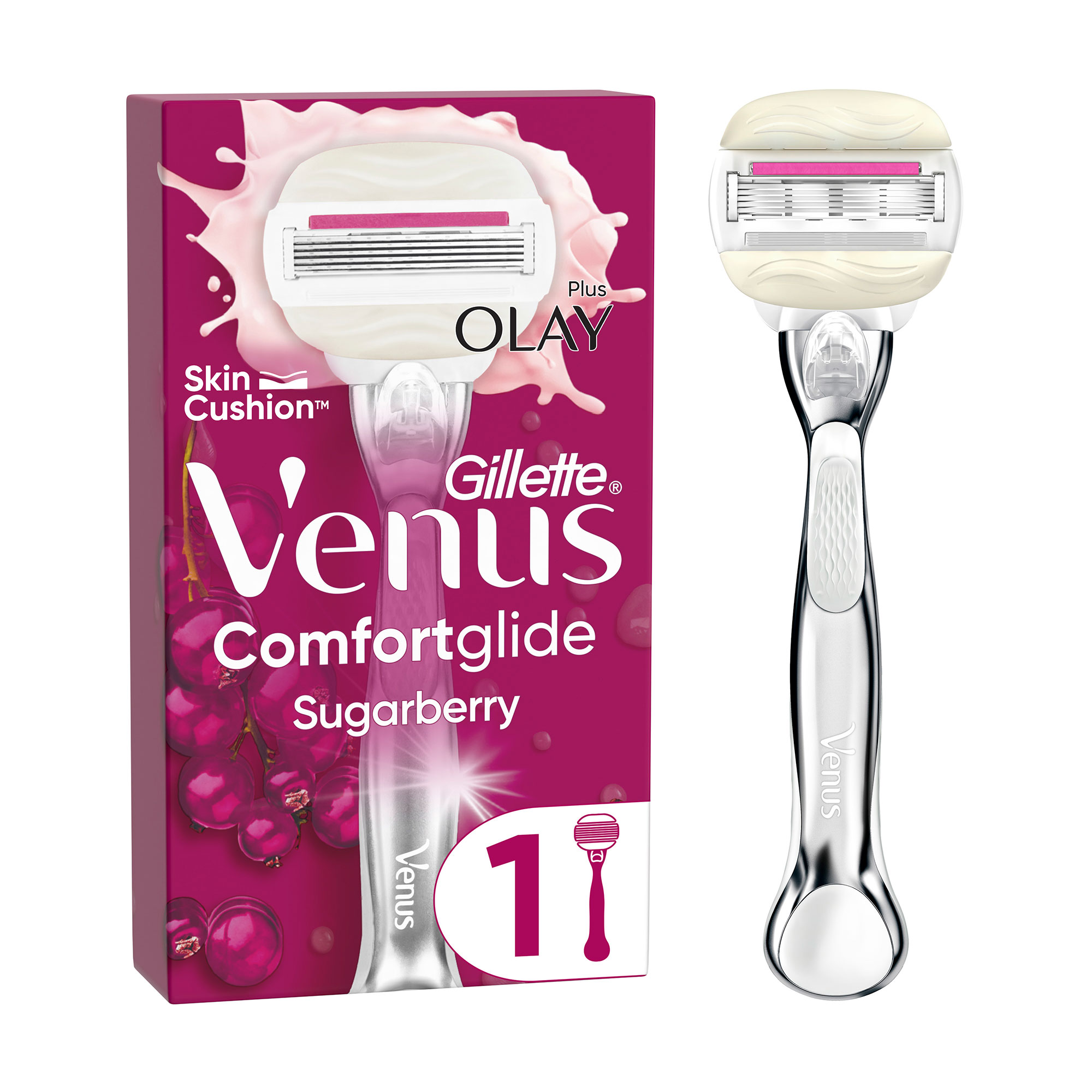 

Станок для гоління жіночий (бритва) Gillette Venus Comfortglide Sugarberry Plus Olay з 1 змінним картриджем
