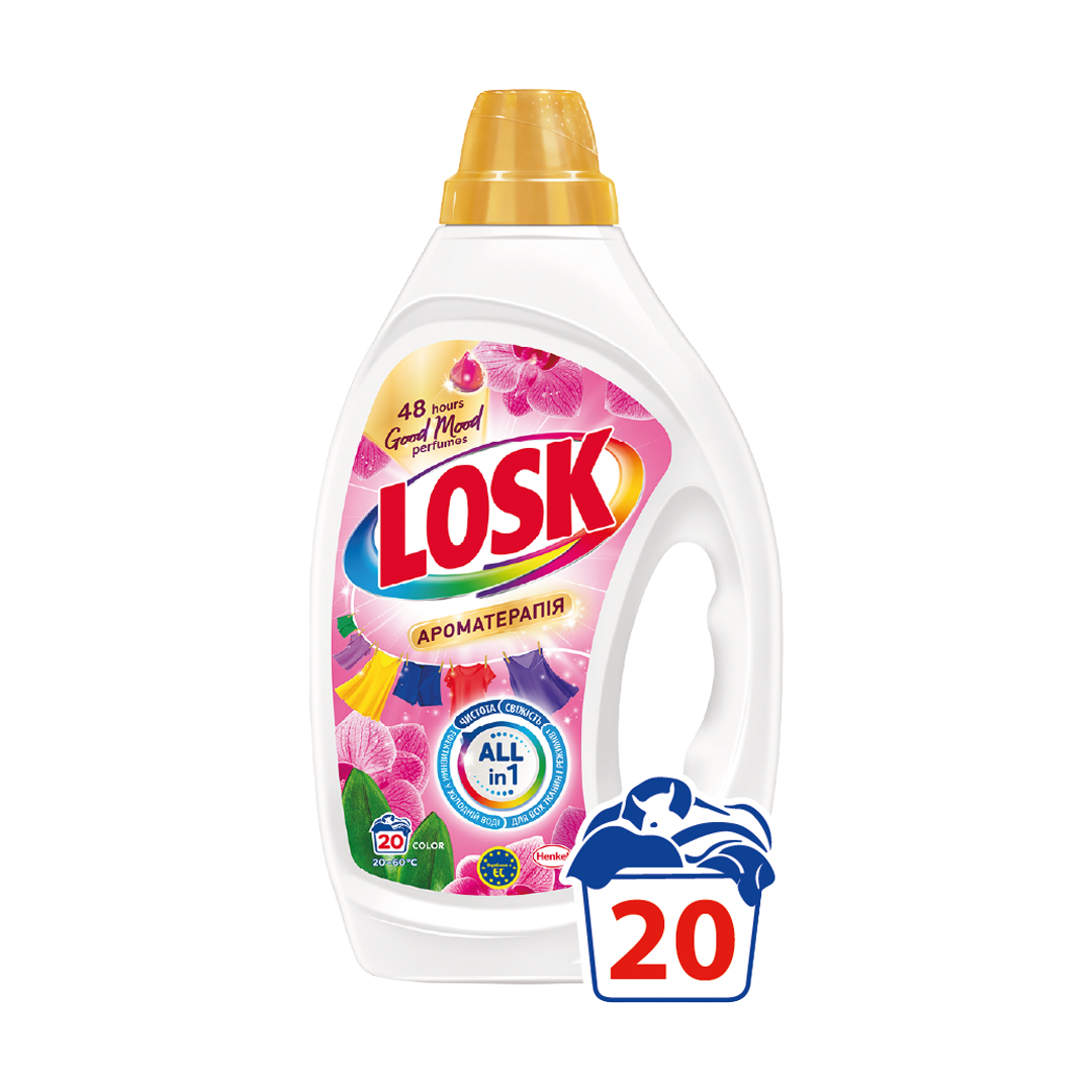 Гель для прання Losk Color Ароматерапія, з ефірними оліями та ароматом малайзійської квітки, 20 циклів прання, 900 мл