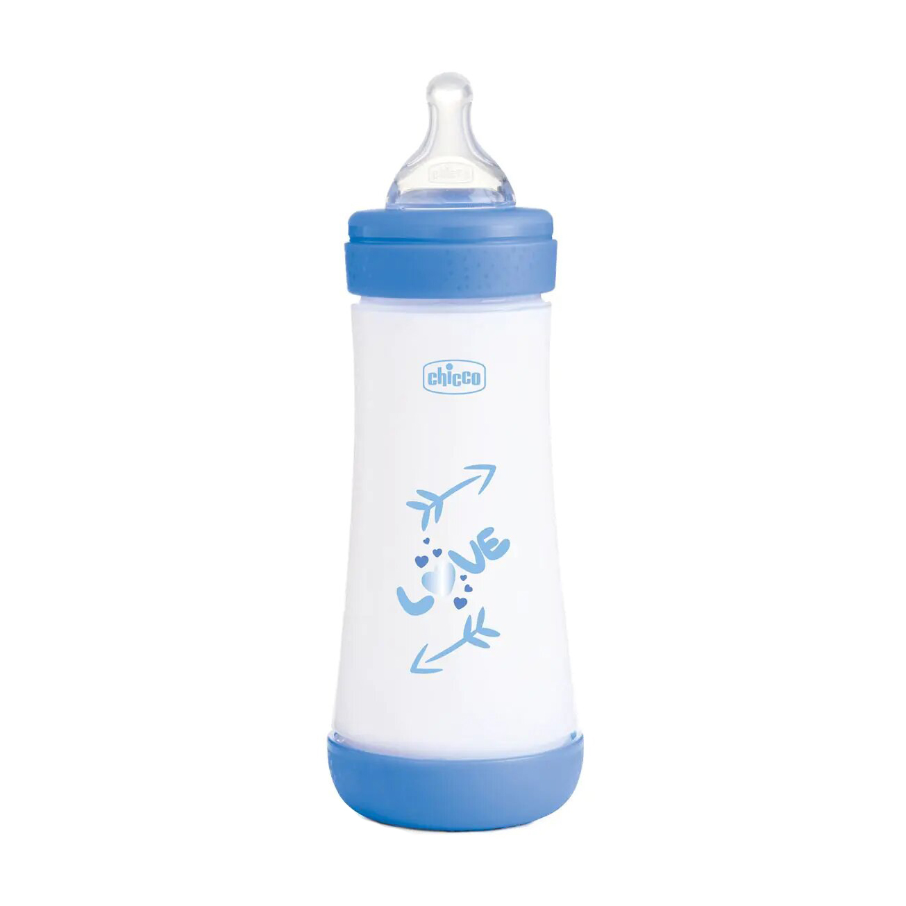

Дитяча пластикова пляшечка для годування Chicco Perfect 5 силіконова соска, швидкий потік, від 4 місяців, синя, 300 мл (20235.21.40)