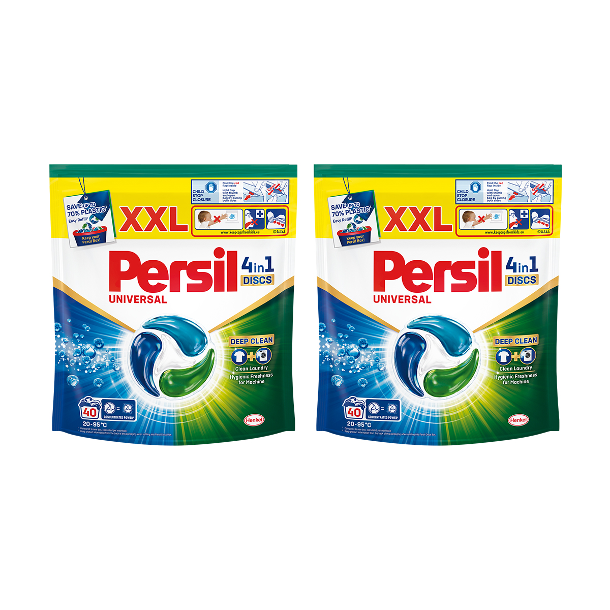 

Диски для прання Persil Universal 4 in 1 Discs Deep Clean, 80 циклів прання, 2*40 шт