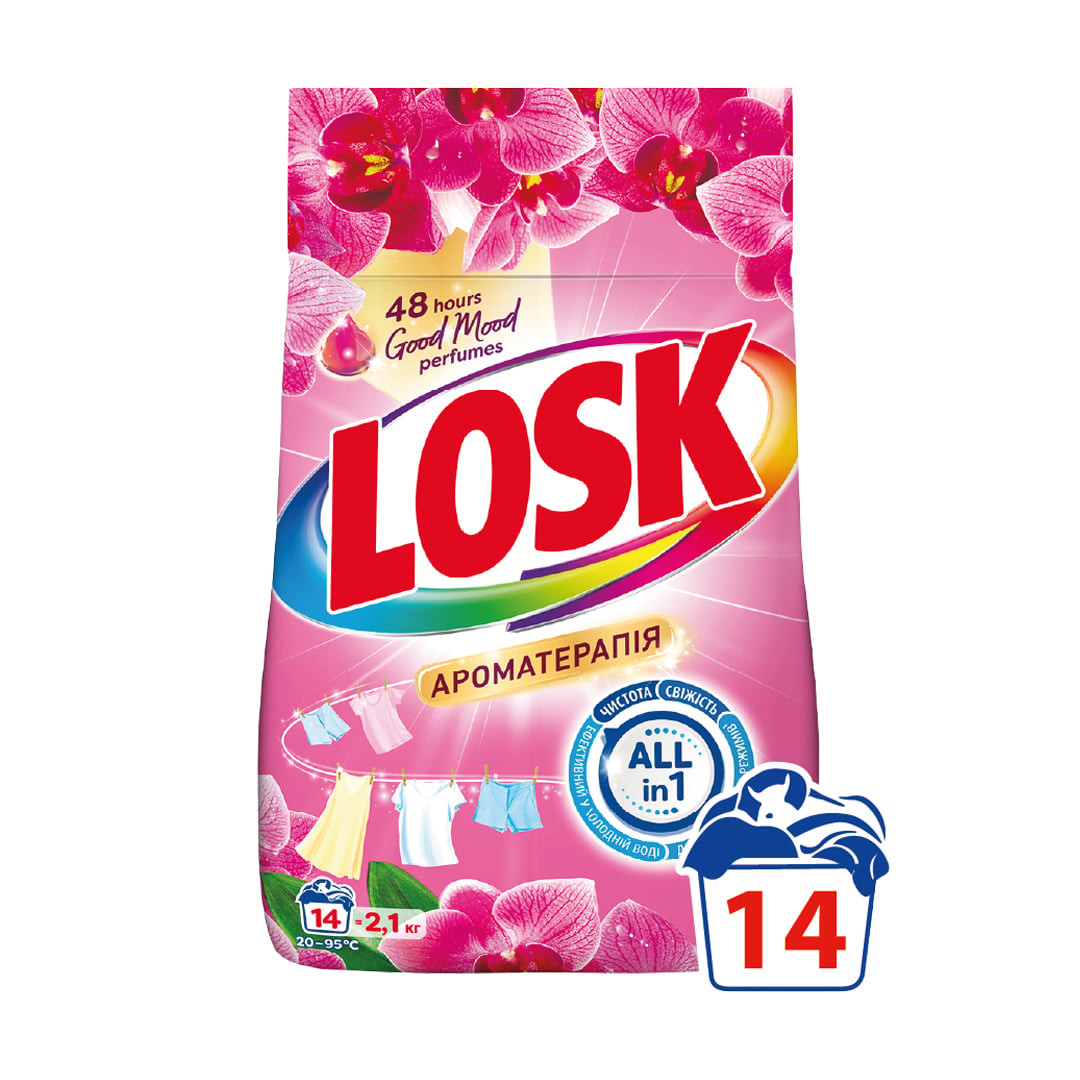 Пральний порошок Losk Ароматерапія, з ефірними оліями та ароматом малайзійських квітів, автомат, 14 циклів прання, 2.1 кг