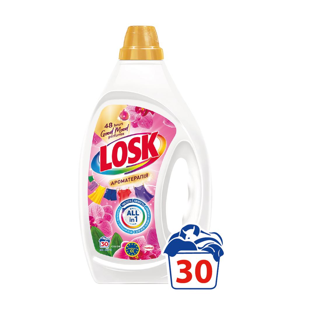Гель для прання Losk Color Ароматерапія, з ефірними оліями та ароматом малайзійської квітки, 30 циклів прання, 1.35 л