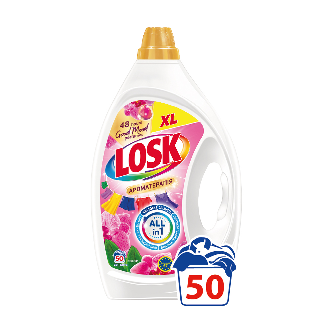 Гель для прання Losk Color Ароматерапія, з ефірними оліями та ароматом малайзійської квітки, 50 циклів прання, 2.25 л