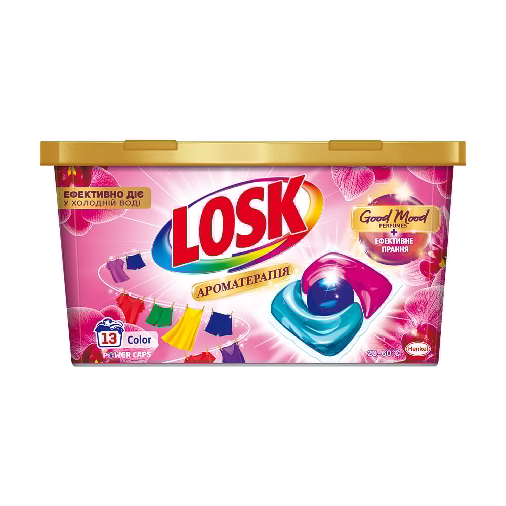 

Уцінка! Капсули для прання Losk Ароматерапія, з ефірними оліями та ароматом малайзійської квітки, 13 циклів прання, 13 шт