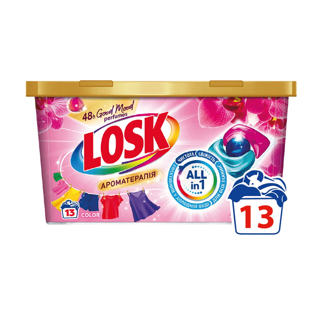 Капсули для прання Losk Ароматерапія, з ефірними оліями та ароматом малайзійської квітки, 13 циклів прання, 13 шт