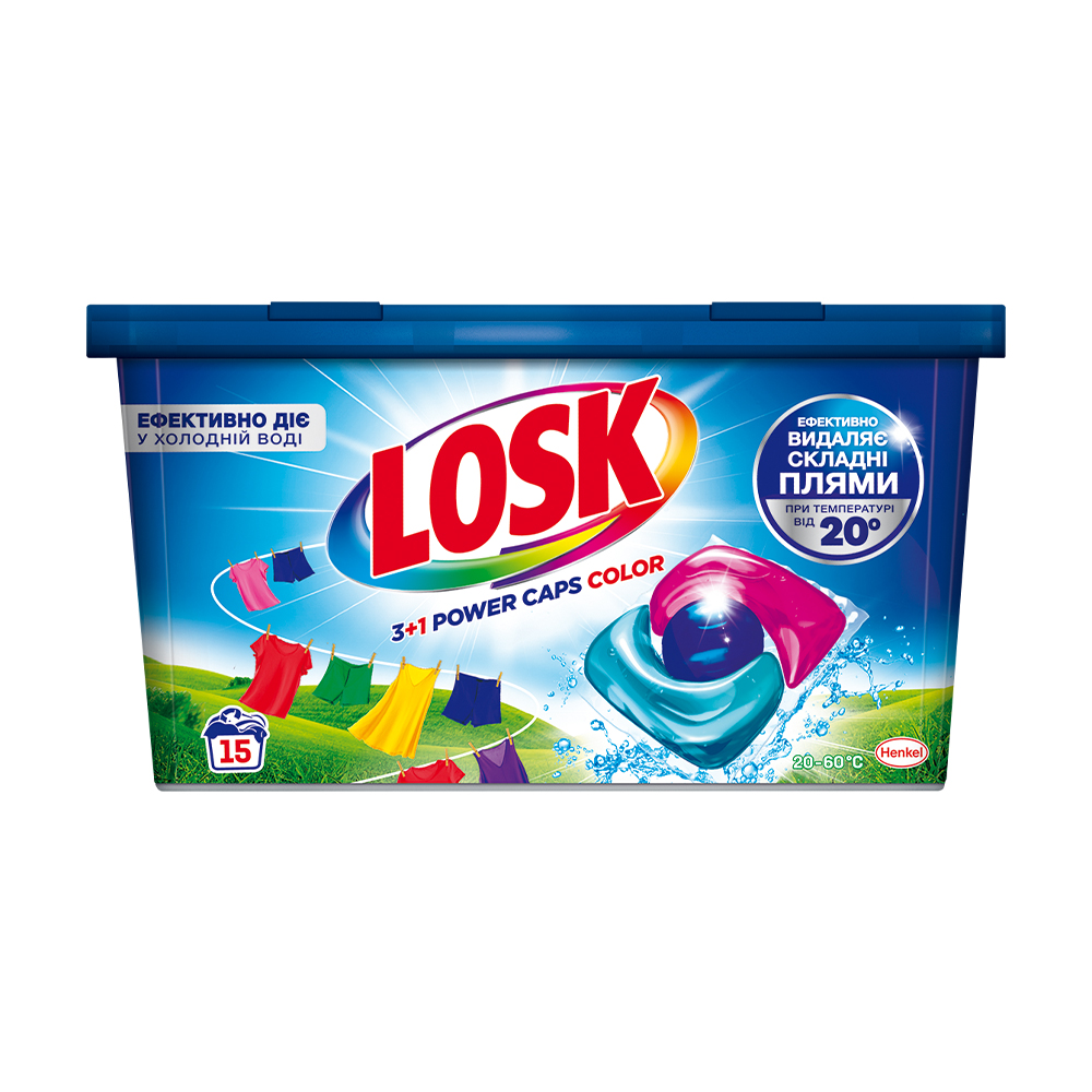 

Капсули для прання Losk Color 3+1 Power Caps Color, 15 циклів прання, 15 шт