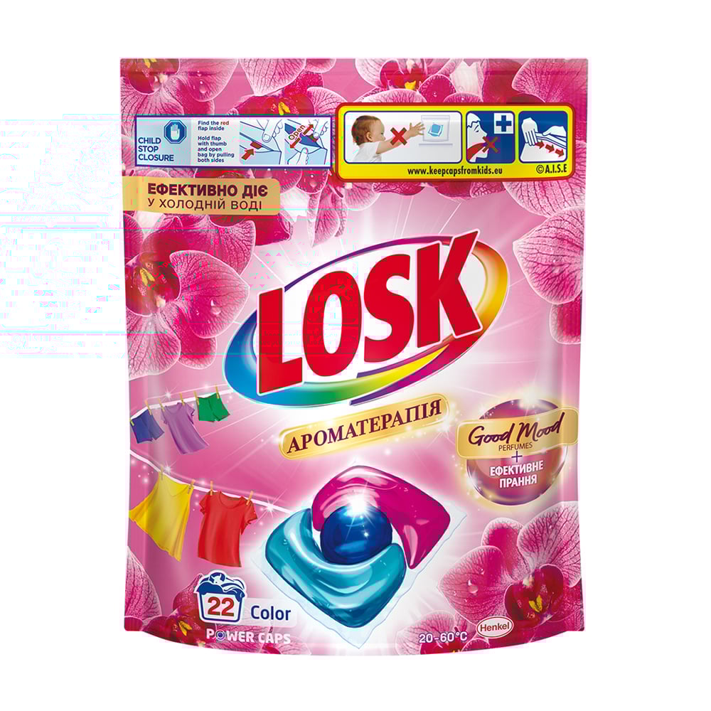 

Капсули для прання Losk Ароматерапія, з ефірними оліями та ароматом малайзійської квітки, 22 цикли прання, 22 шт