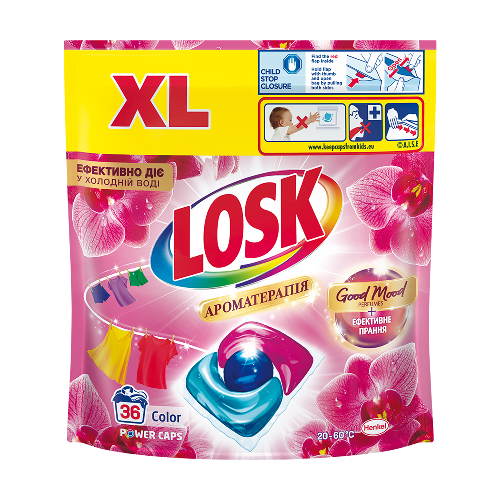 

Уцінка! Капсули для прання Losk Ароматерапія, з ефірними оліями та ароматом малайзійської квітки, 36 циклів прання, 36 шт