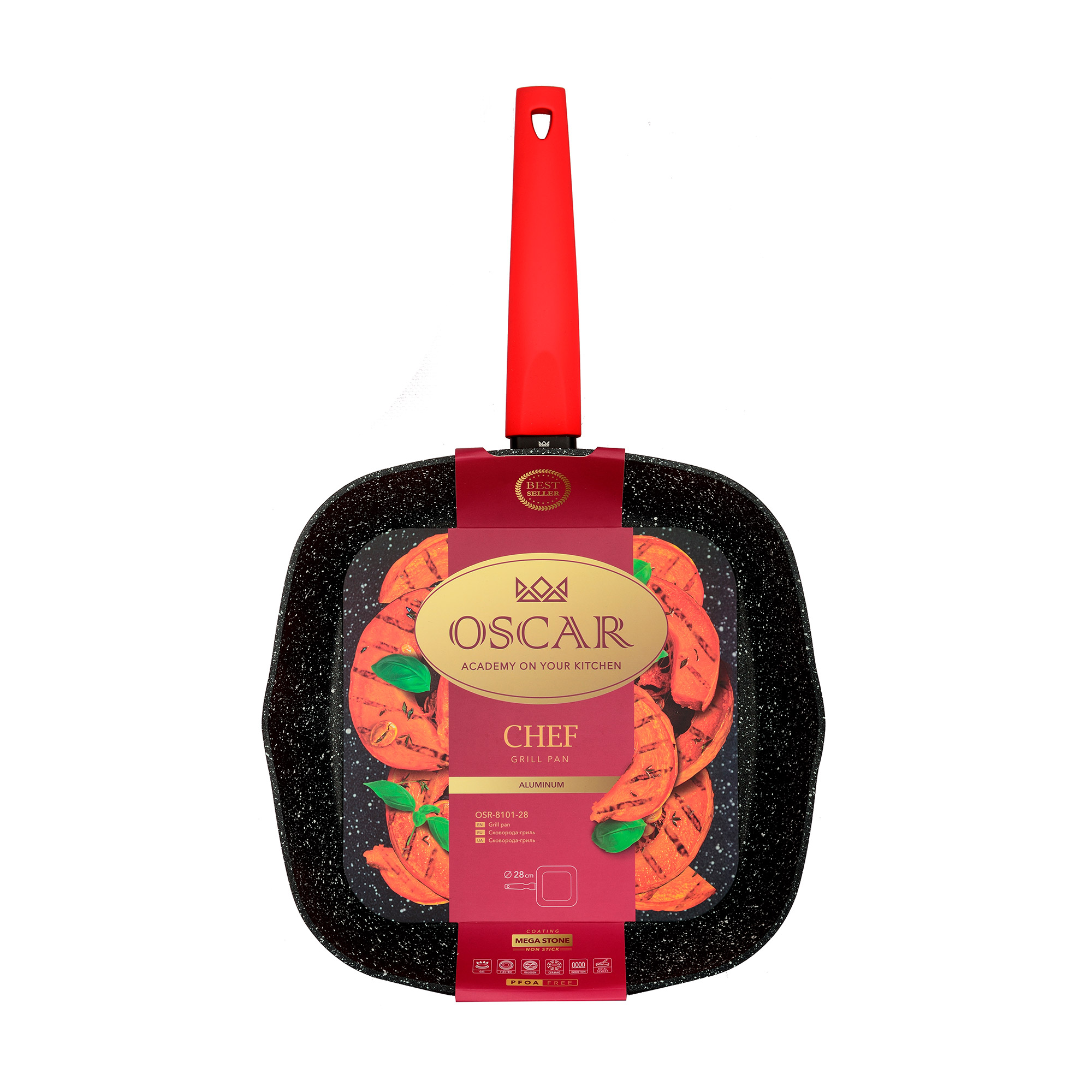 

Уцінка! Сковорода-гриль Oscar Chef без кришки, 28 см (OSR-8101-28)