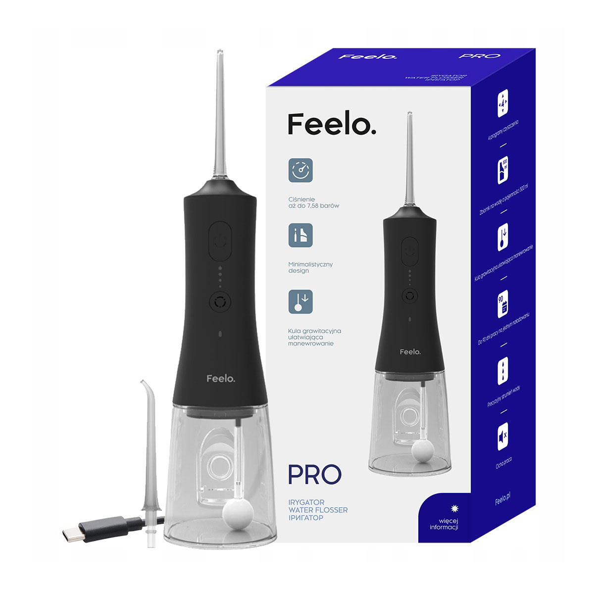 

Іригатор для ротової порожнини Feelo Pro Black, 1 шт