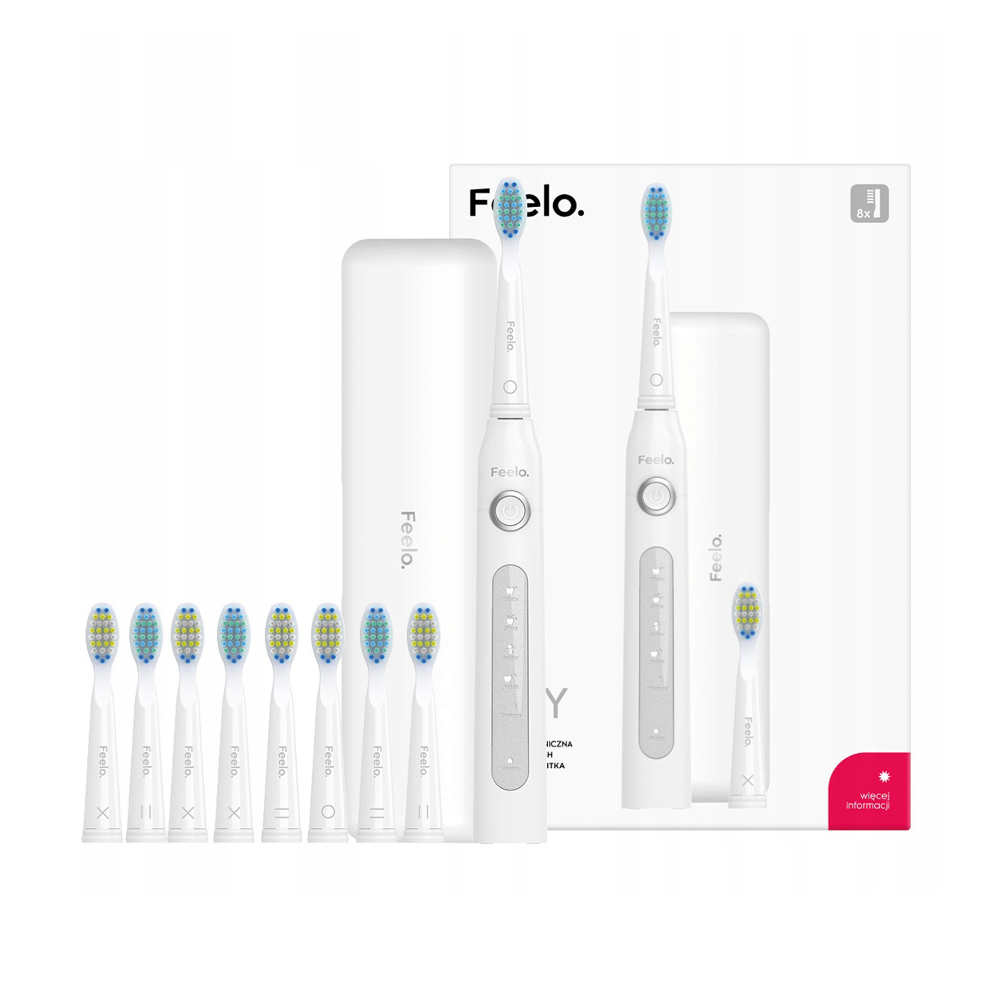 

Набір Feelo Easy White Family Pack (електрична звукова зубна щітка, 1 шт + змінні насадки, 8 шт + чохол, 1 шт)
