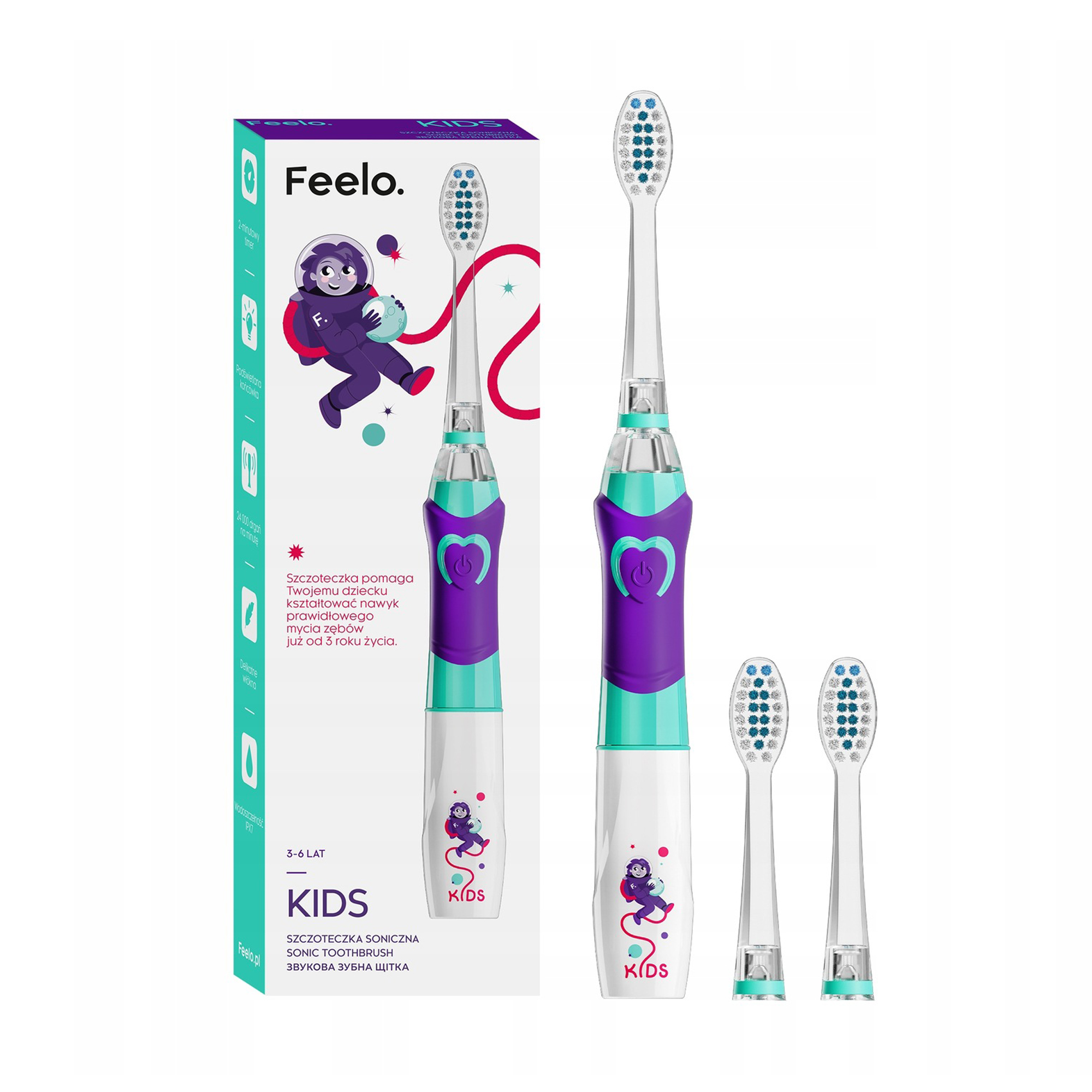 

Набір Feelo Kids (дитяча електрична зубна щітка, 1 шт + змінні насадки, 3 шт)