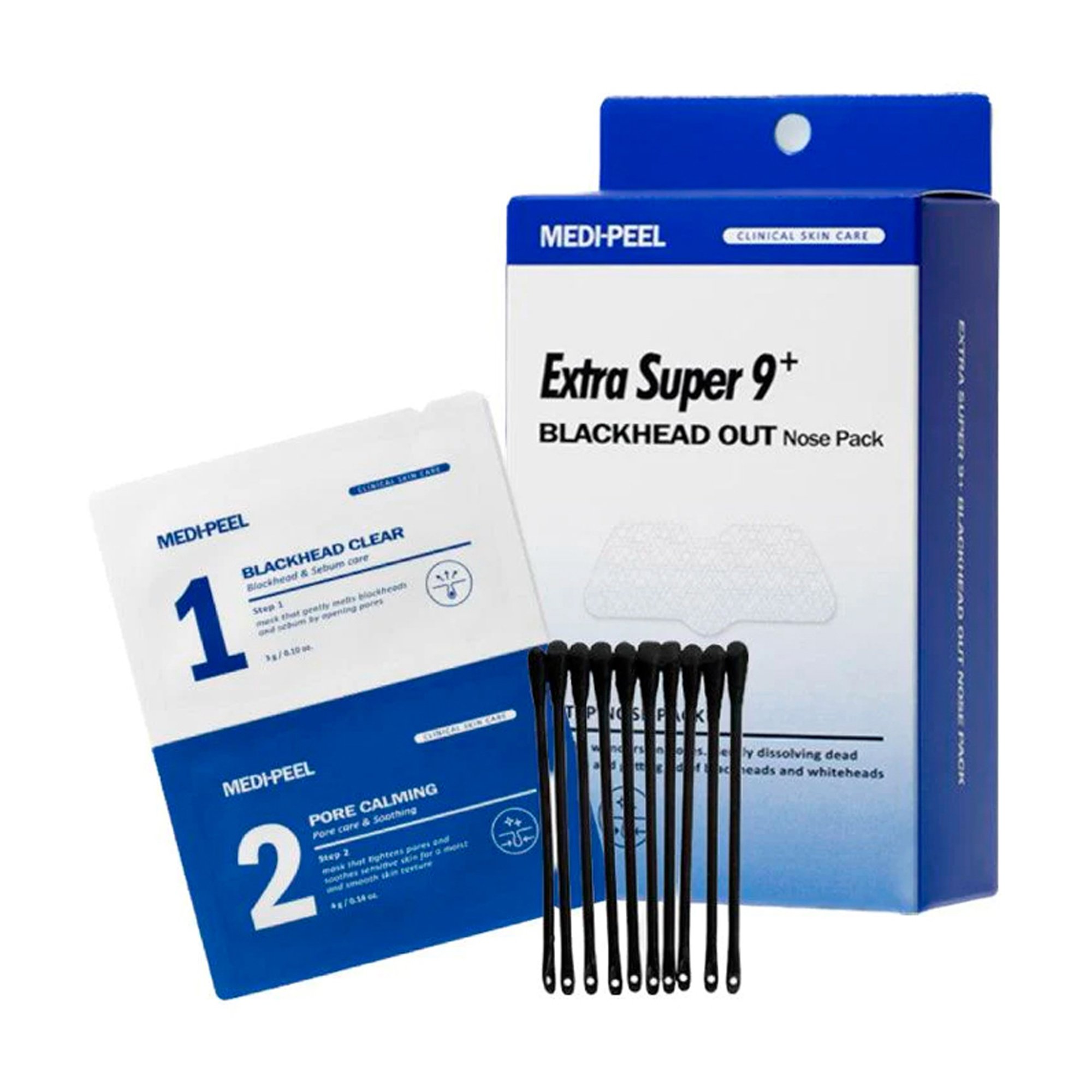 

Маска для носу Medi-Peel Extra Super 9 Plus Blackhead Out Nose Pack від чорних цяток (крок 1, 8*3 г + крок 2, 8*4 г + тампони, 10 шт)