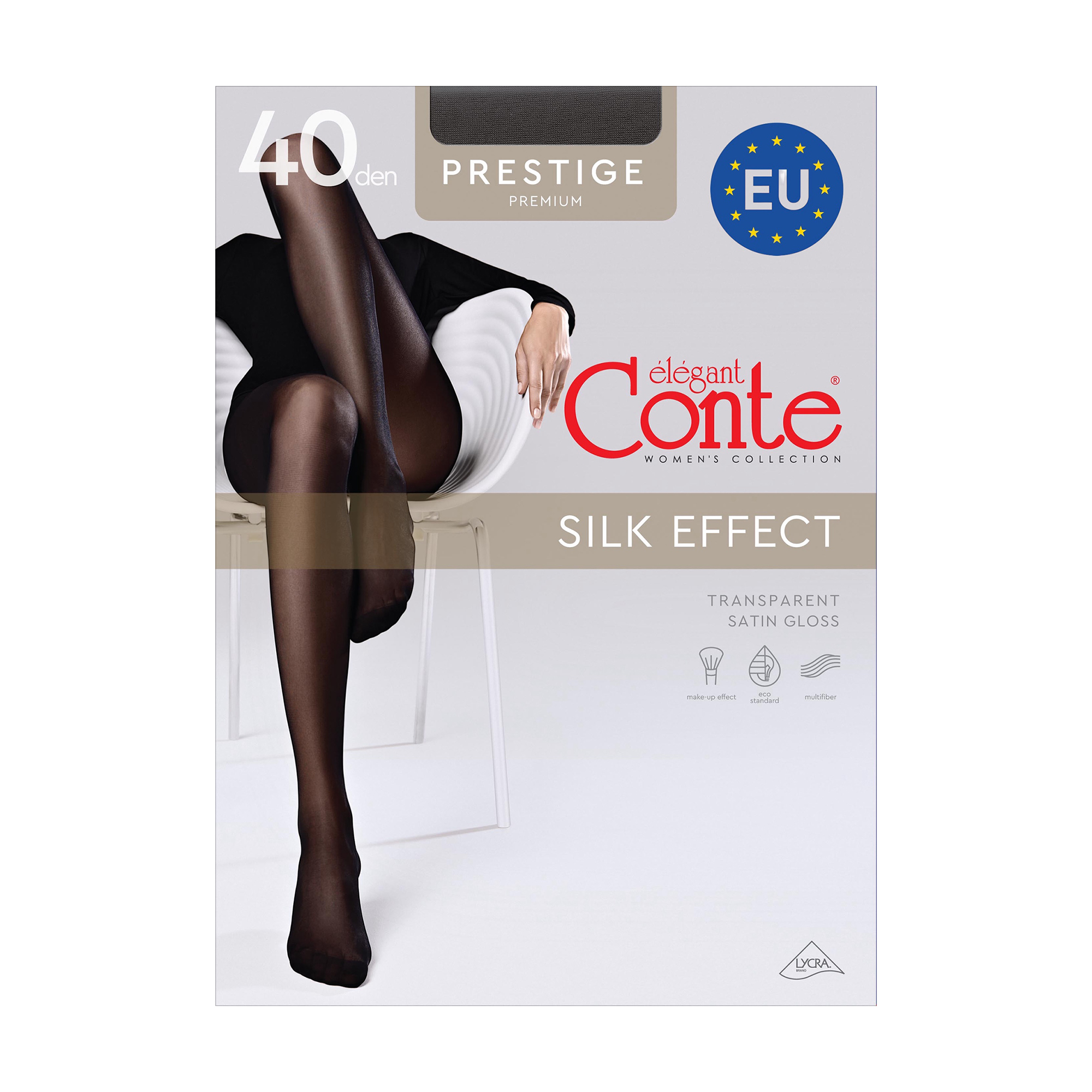 Колготки жіночі Conte elegant Prestige з ефектом шовку, без шортиків, 40 DEN, Nero, розмір 2