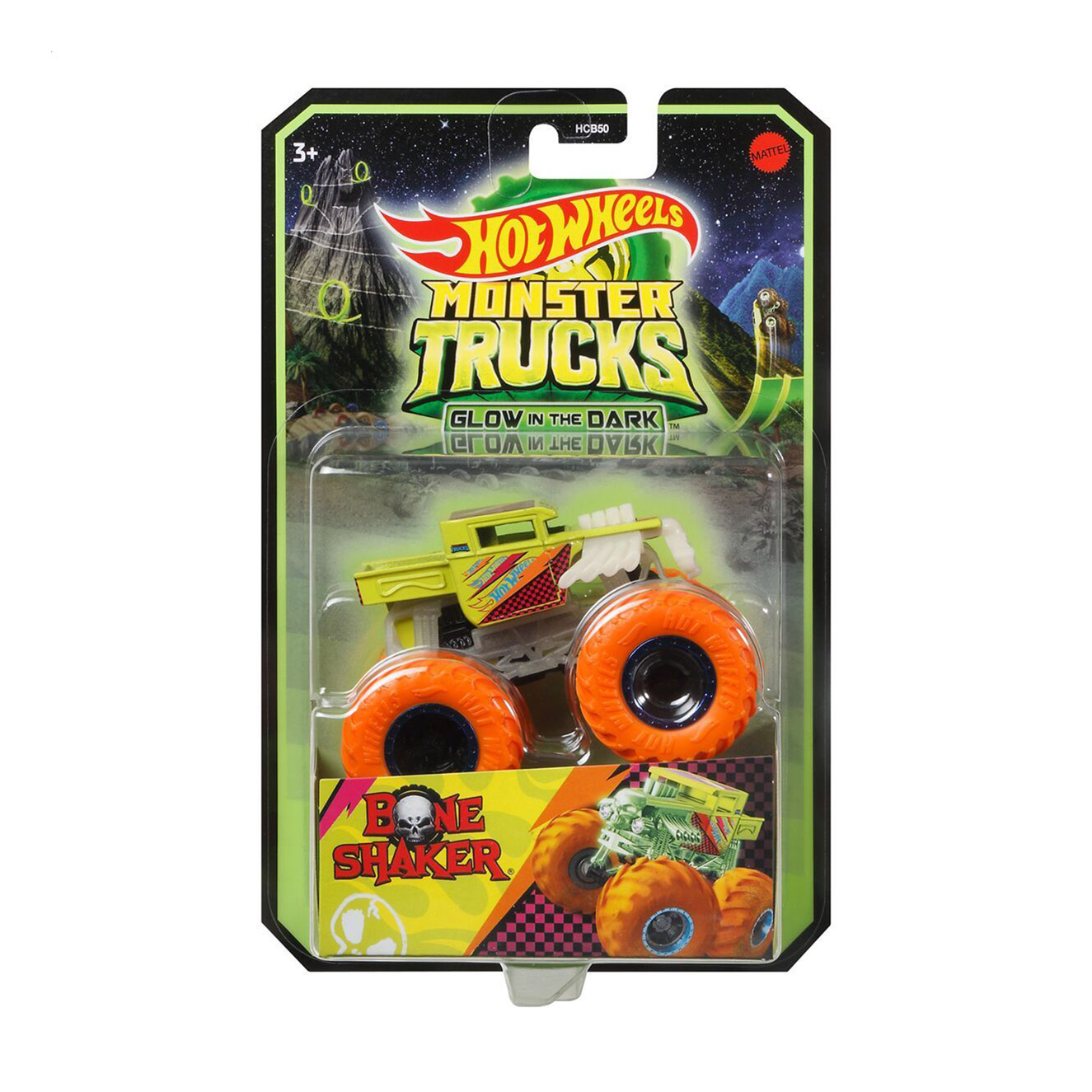 

Машинка-позашляховик Hot Wheels Monster Trucks Bone Shaker, салатово-помаранчева, Світиться в темряві, від 3 років (HCB50)