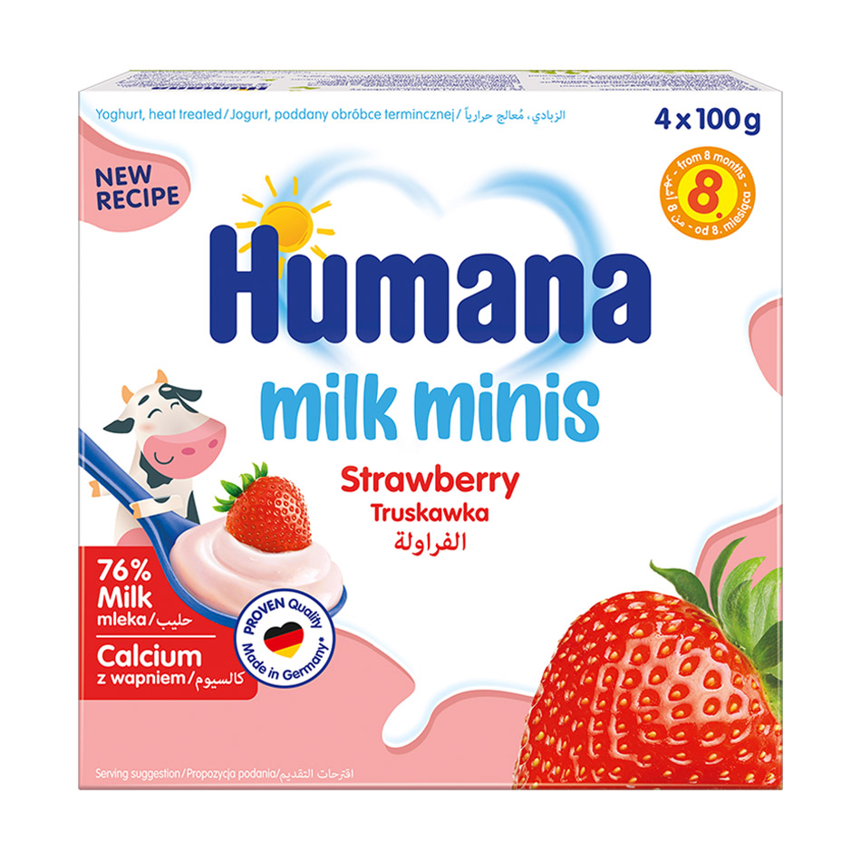 

Уцінка! Дитячий кисломолочний продукт Humana Milk Minis Полуниця, від 8 місяців, 4*100 г