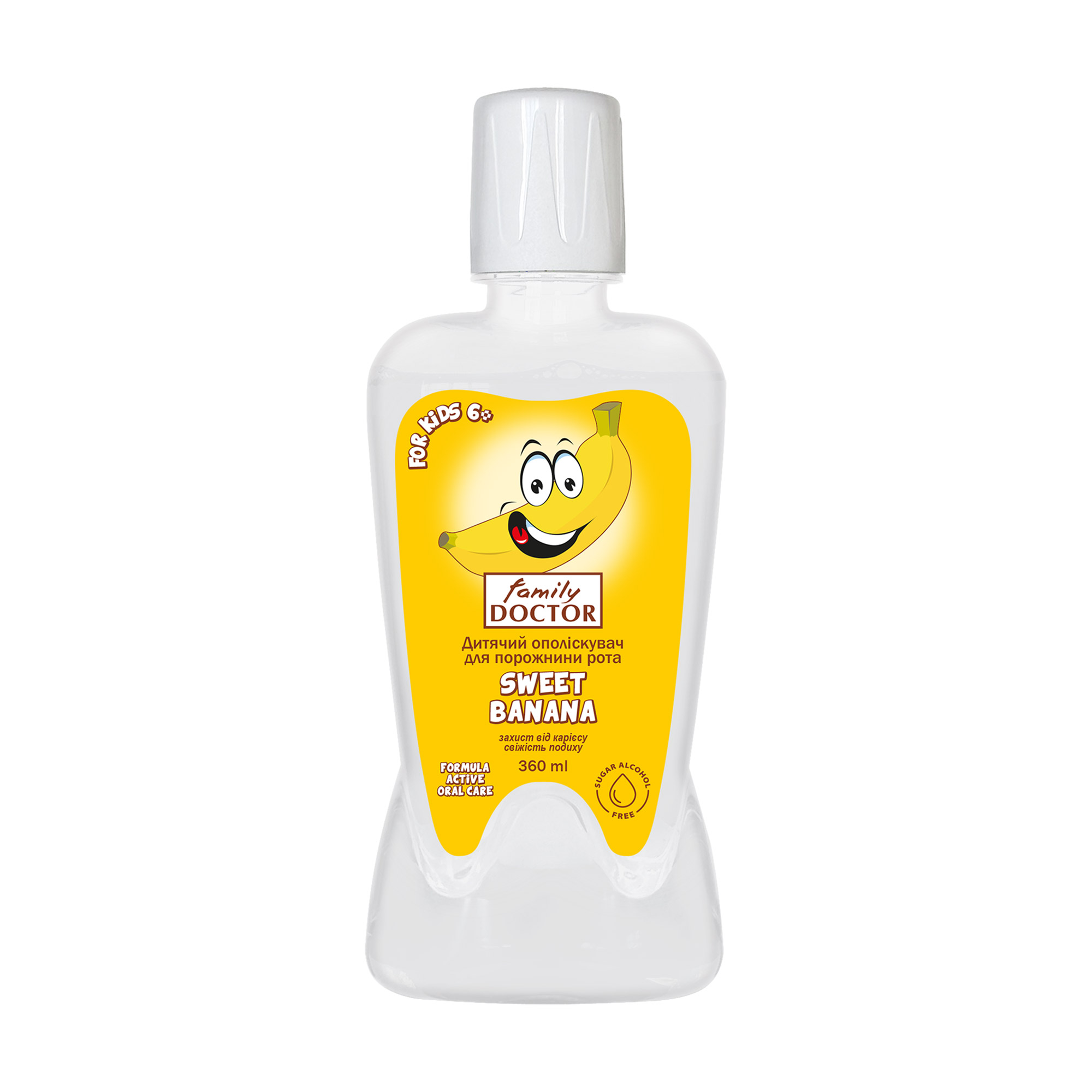 

Дитячий ополіскувач для порожнини рота Family Doctor Sweet Banana зі смаком банана, від 6 років, 360 мл