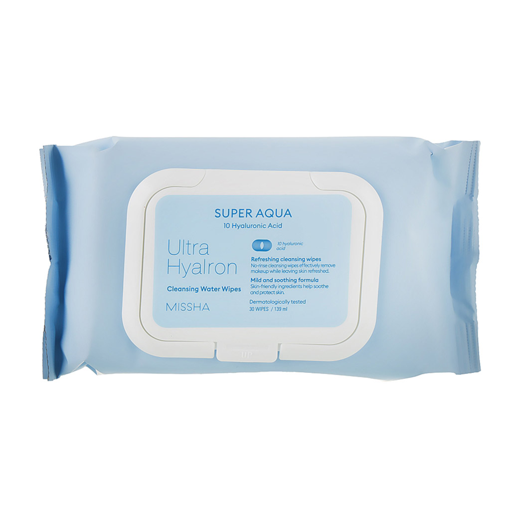 

Очищувальні серветки для обличчя Missha Super Aqua Ultra Hyalron Cleansing Water Wipes з гіалуроновою кислотою, 30 шт