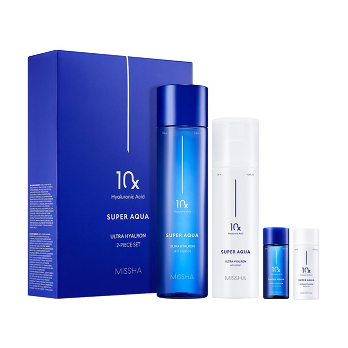 

Набір для обличчя Missha Super Aqua Ultra Hyalron Set (есенція, 200 мл + емульсія, 130 мл + есенція, 15 мл + емульсія, 15 мл)