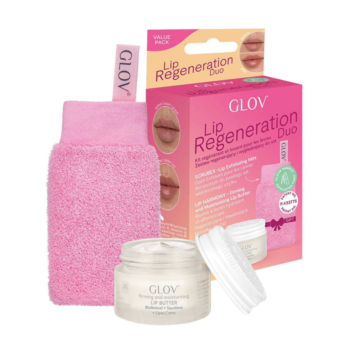 

Уцінка! Набір для губ Glov Lip Regeneration Duo Set (батер, 15 мл + рукавиця для пілінгу, 1 шт)