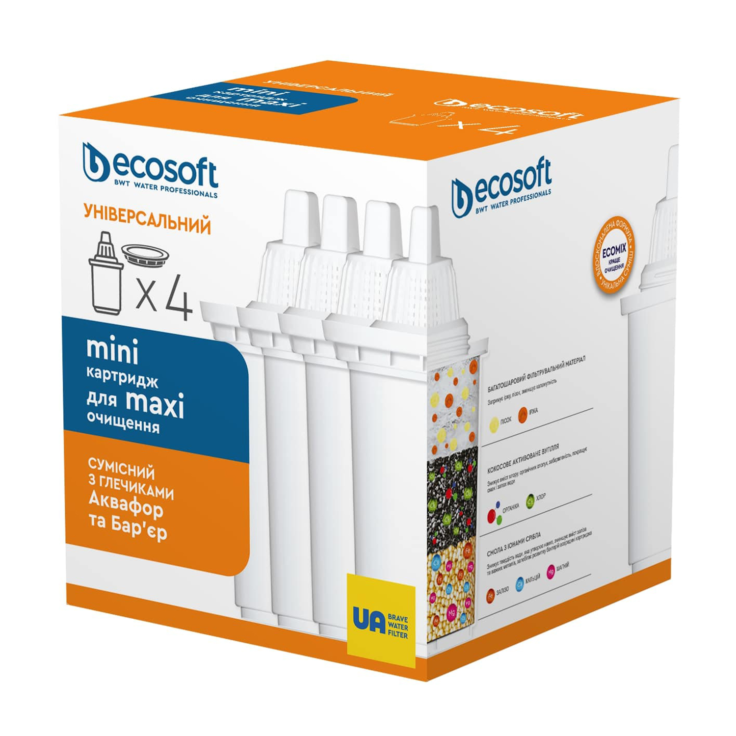 

Уцінка! Картридж для фільтрів-глечиків Ecosoft Універсальний, 4 шт