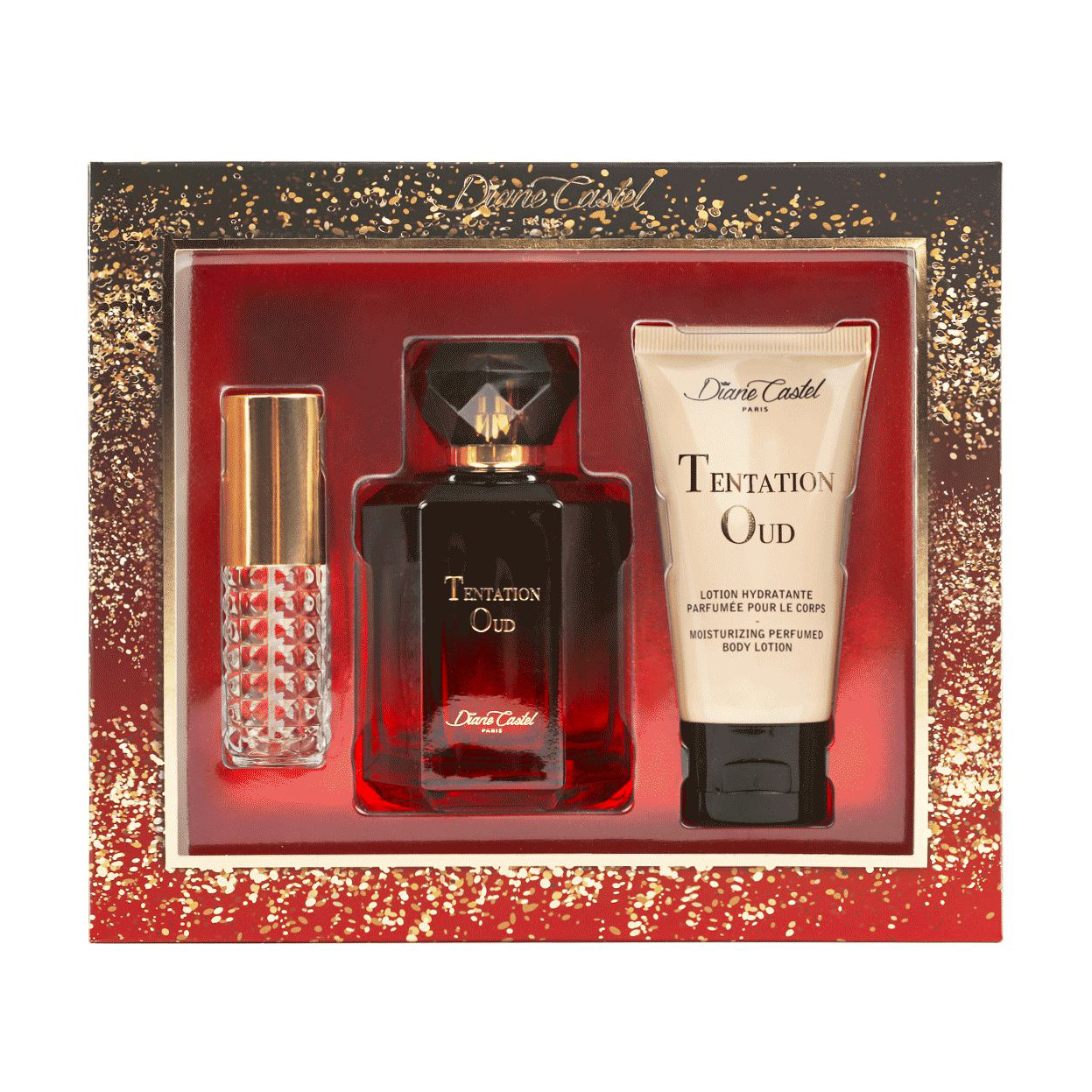 

Уцінка! Парфумований набір жіночий Diane Castel Tentation Oud (парфумована вода, 100 мл + лосьон для тіла, 50 мл + парфумована вода, 10 мл)