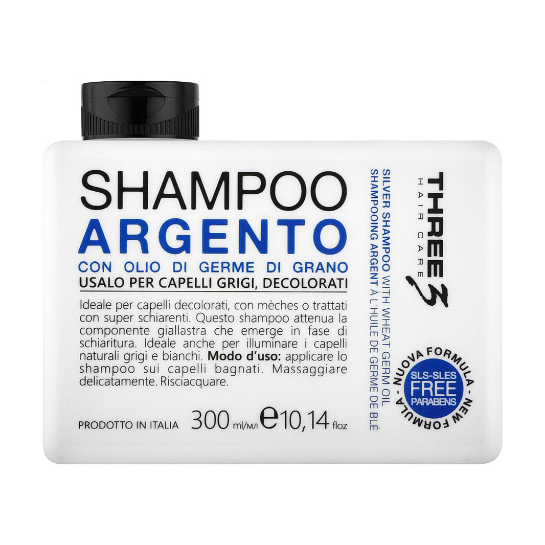 

Шампунь Faipa Roma Three Hair Care Silver Shampoo для сивого та знебарвленого волосся, з олією зародків пшениці, 300 мл