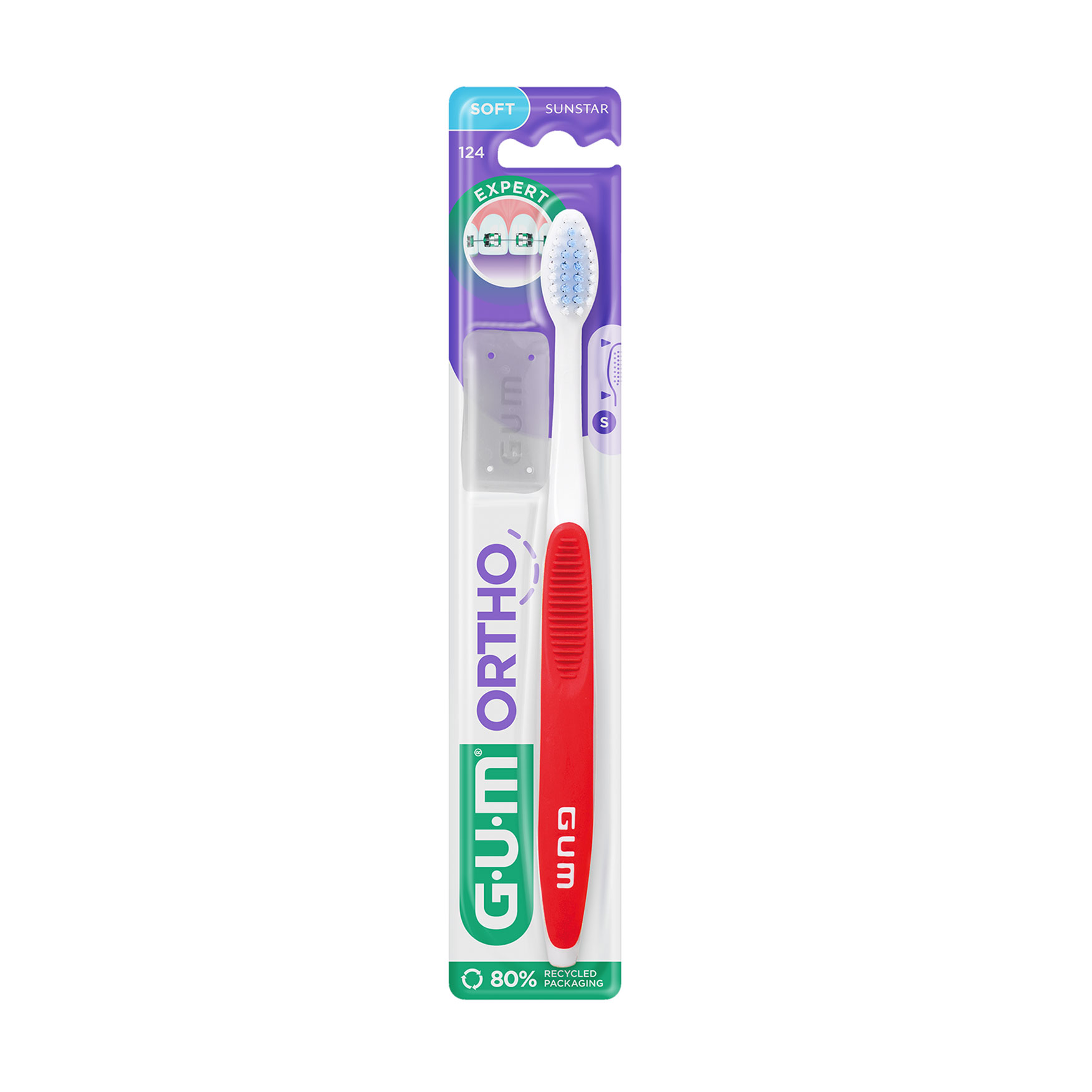 

Ортодонтична зубна щітка для брекетів GUM Sunstar Ortho Toothbrush Середня жорсткість, біло-червона, 1 шт