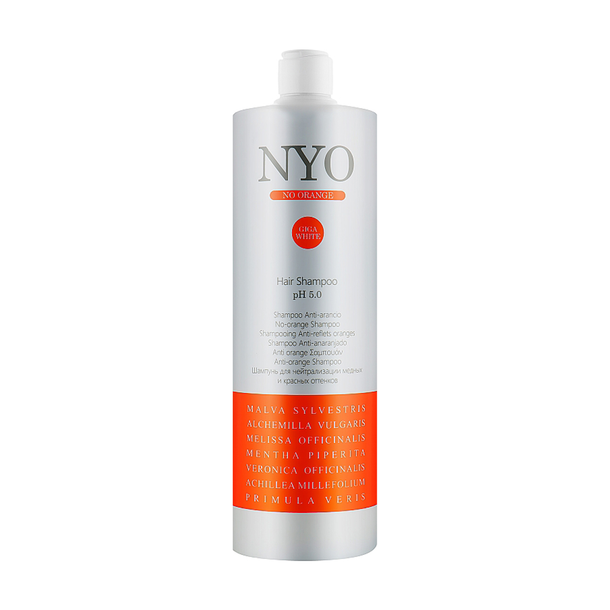 

Шампунь Faipa Roma NYO No Orange Giga White Hair Shampoo pH 5.0 для нейтралізації мідних та червоних відтінків волосся, 1 л