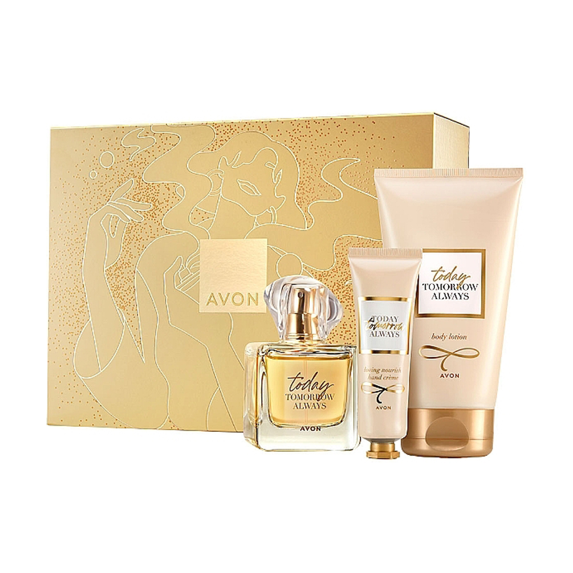 

Парфумований набір жіночий Avon Today Tomorrow Always Today (парфумована вода, 50 мл + лосьйон для тіла, 150 мл + крем для рук, 30 мл)
