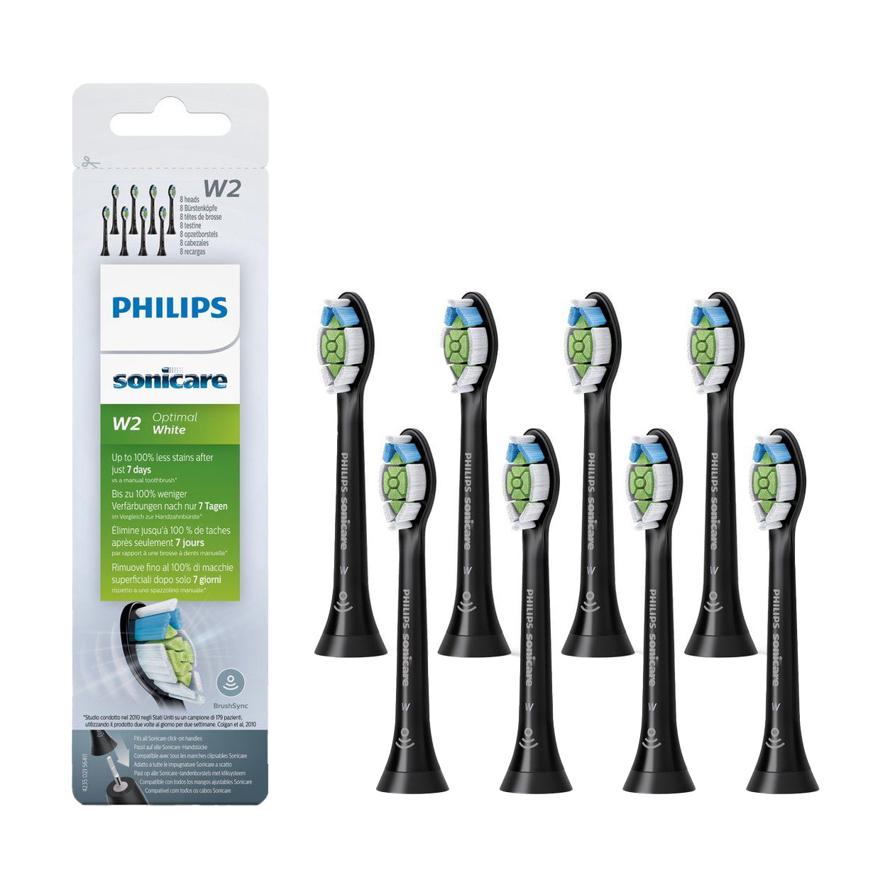 

Змінні насадки для електричної зубної щітки Philips Sonicare W2 Optimal White HX6068/13 чорні, 8 шт