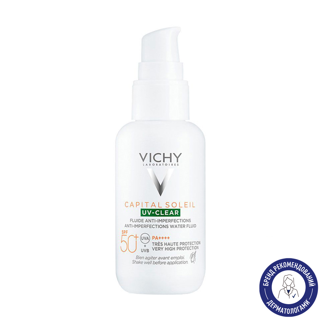 

Уцінка! Щоденний сонцезахисний невагомий флюїд для обличчя Vichy Capital Soleil UV-Clear SPF 50+ PA++++ для шкіри схильної до жирності та недосконалостей, 40 мл