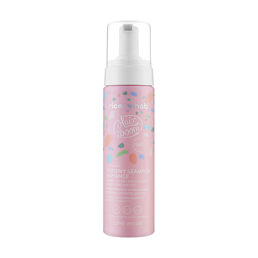 

Уцінка! Шампунь Body Boom Hair Boom Rice Rehab Ultralight Foam Shampoo для сухого та пошкодженого волосся, з рисовою витяжкою, 200 мл