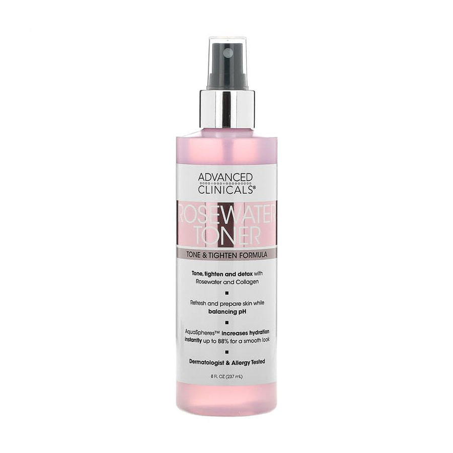 

Уцінка! Зволожувальний спрей-тонік для обличчя Advanced Clinicals Rosewater Toner Tone & Tighten Formula, 237 мл