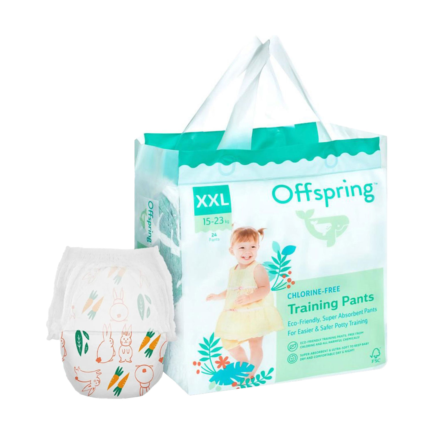

Підгузки-трусики Offspring Hugs Bunny розмір XXL (15-23 кг), 24 шт