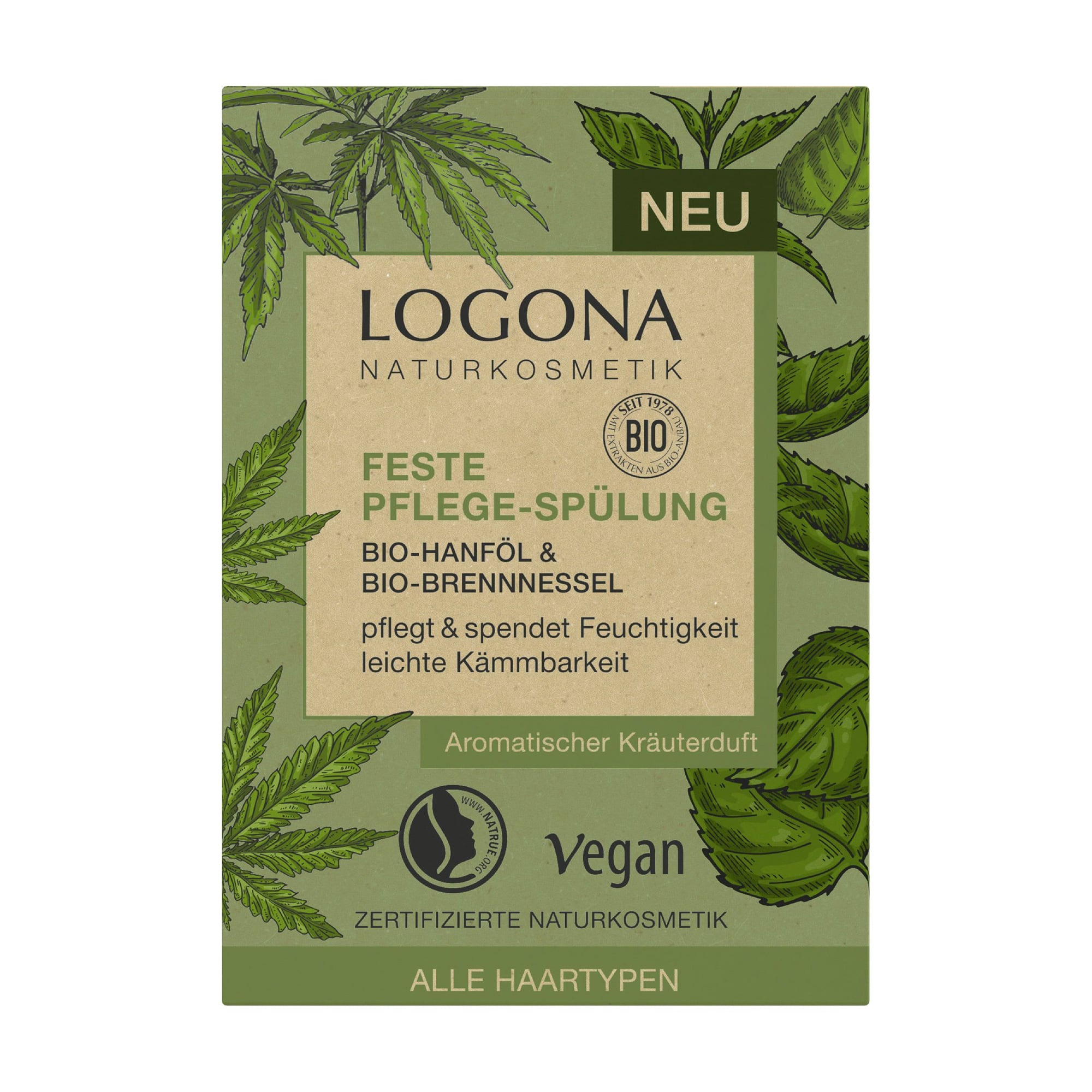 

Уцінка! Твердий кондиціонер Logona Solid Care Conditioner для всіх типів волосся, з коноплею та кропивою, 60 г