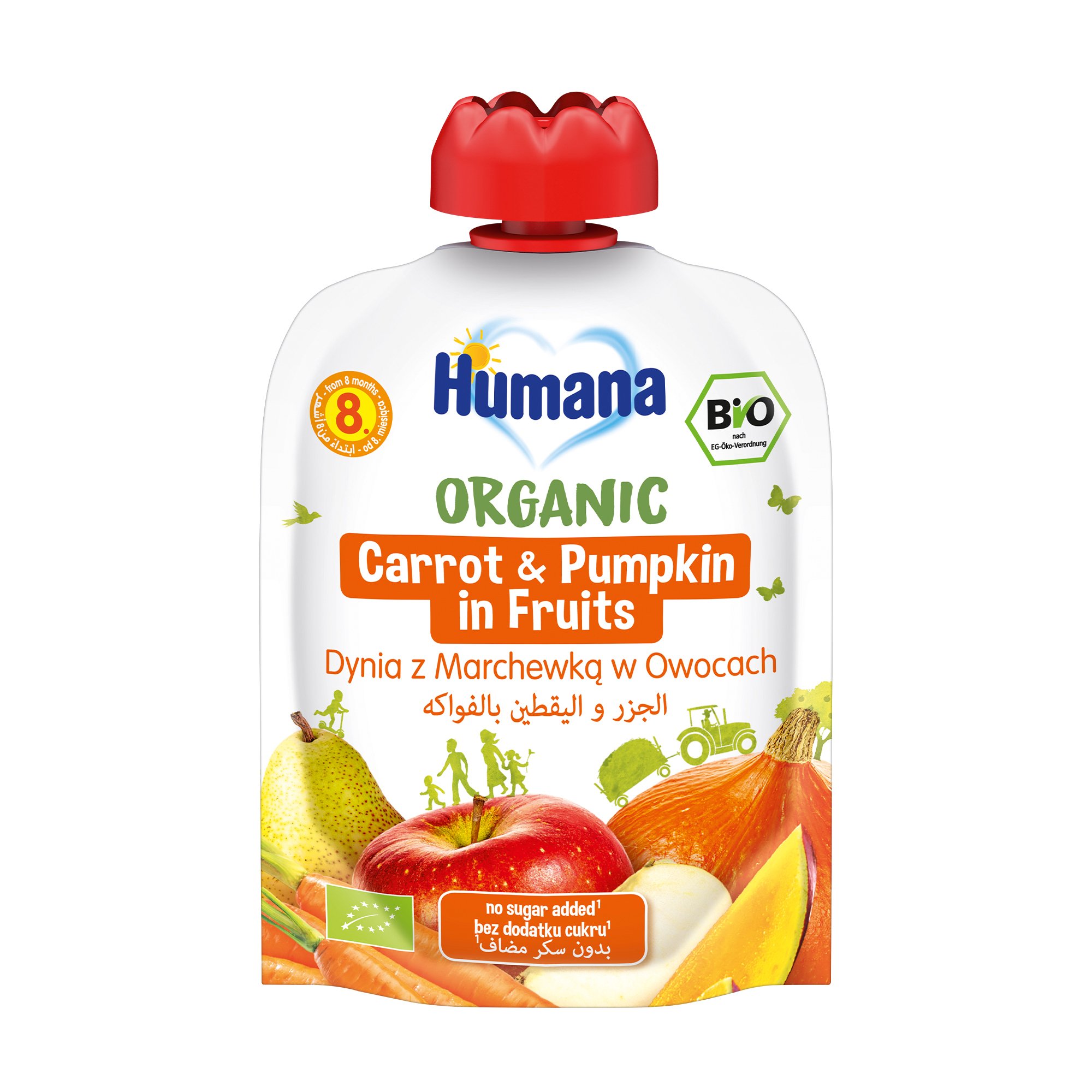 

Дитяче органічне пюре Humana Морква-гарбуз в фруктах, від 8 місяців, 90 г