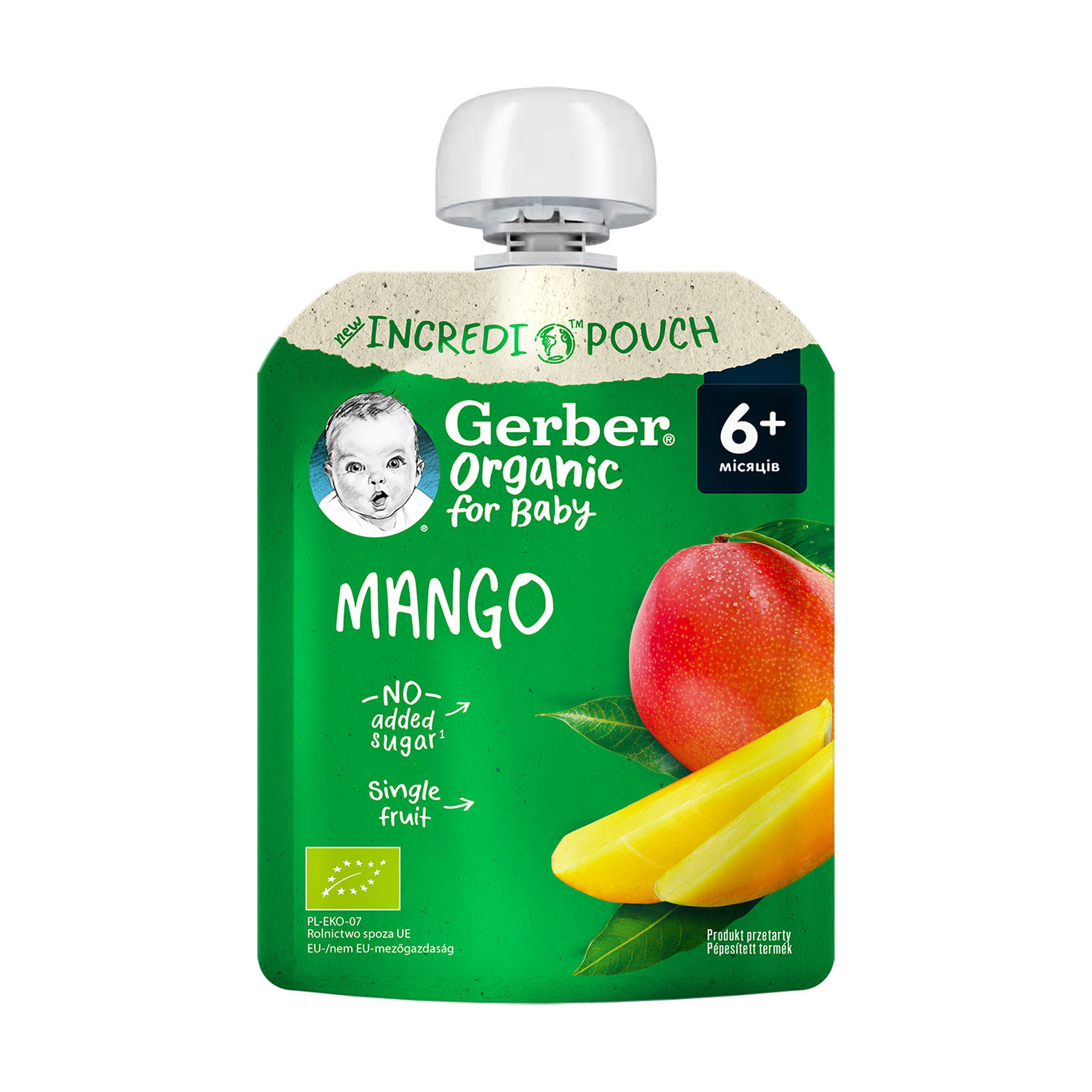 

Уцінка! Дитяче фруктове пюре Gerber Organic Манго, від 6 місяців, 80 г (пауч)