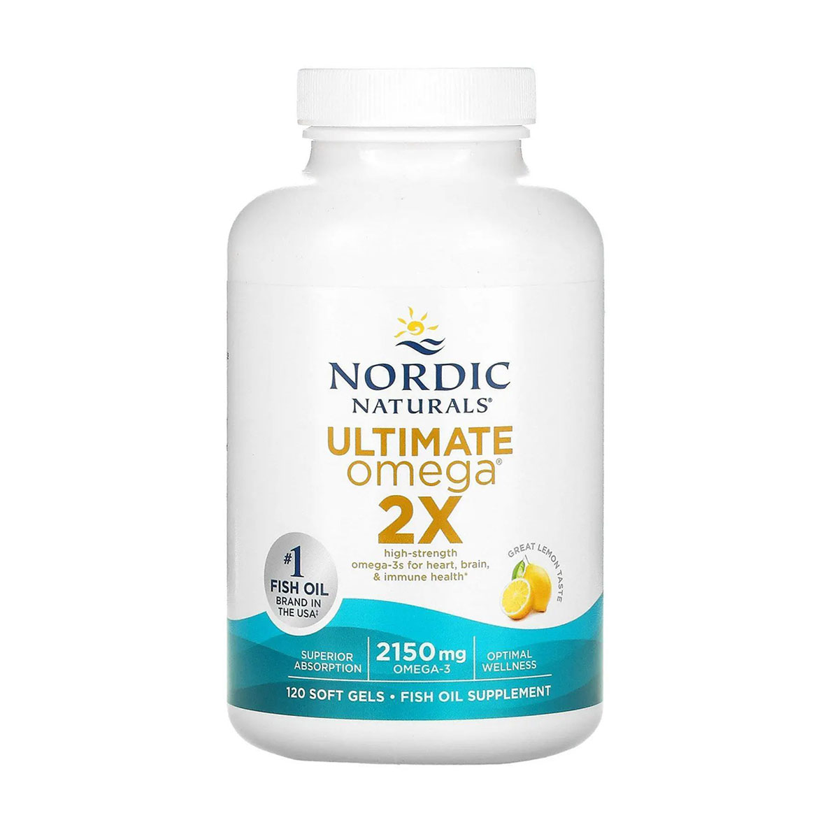 

Риб'ячий жир Nordic Naturals Ultimate Omega 2X, зі смаком лимону, 2150 мг, 120 гелевих капсул