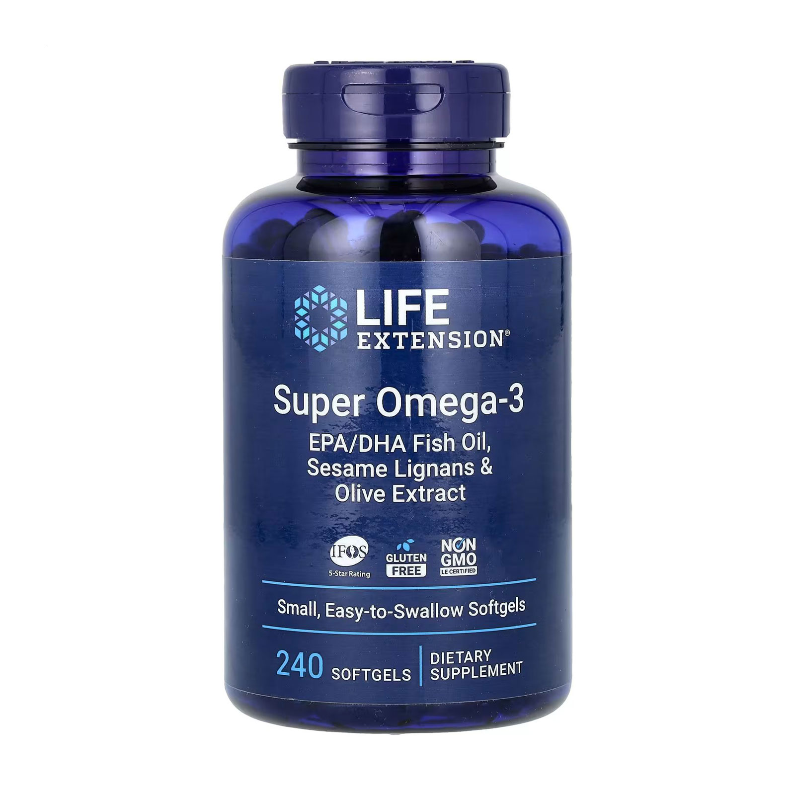 

Супер омега-3 Life Extension Super Omega-3 EPA/DHA Fish Oil, Sesame Lignans & Olive Extract, 240 гелевих капсул