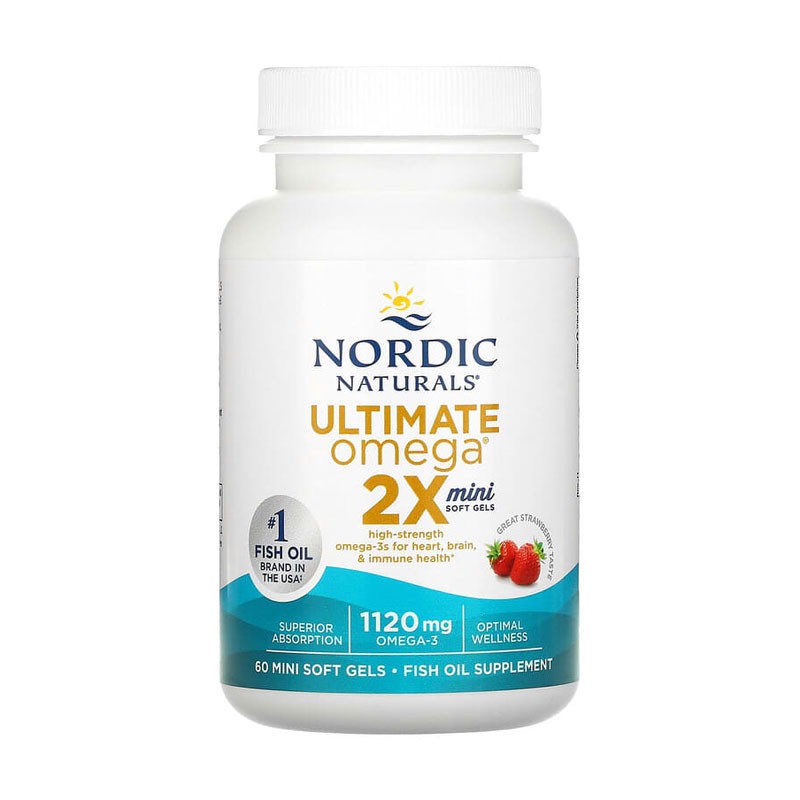 

Риб'ячий жир Nordic Naturals Ultimate Omega 2X зі смаком полуниці, 1120 мг, 60 міні гелевих капсул