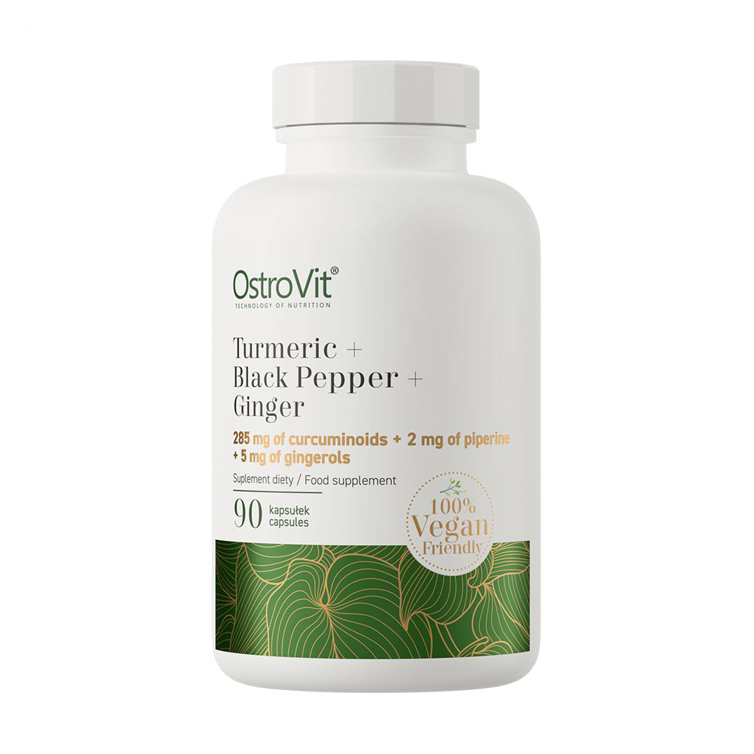 

Куркума з чорним перцем та імбиром OstroVit Turmeric + Black Pepper + Ginger, 285 мг + 2 мг + 5 мг, 90 капсул