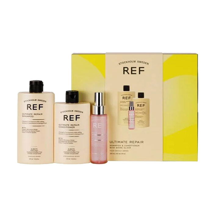 

Уцінка! Подарунковий набір для відновлення волосся REF Gift Box Ultimate Repair (шампунь, 285 мл + кондиціонер, 245 мл + еліксир, 80 мл)