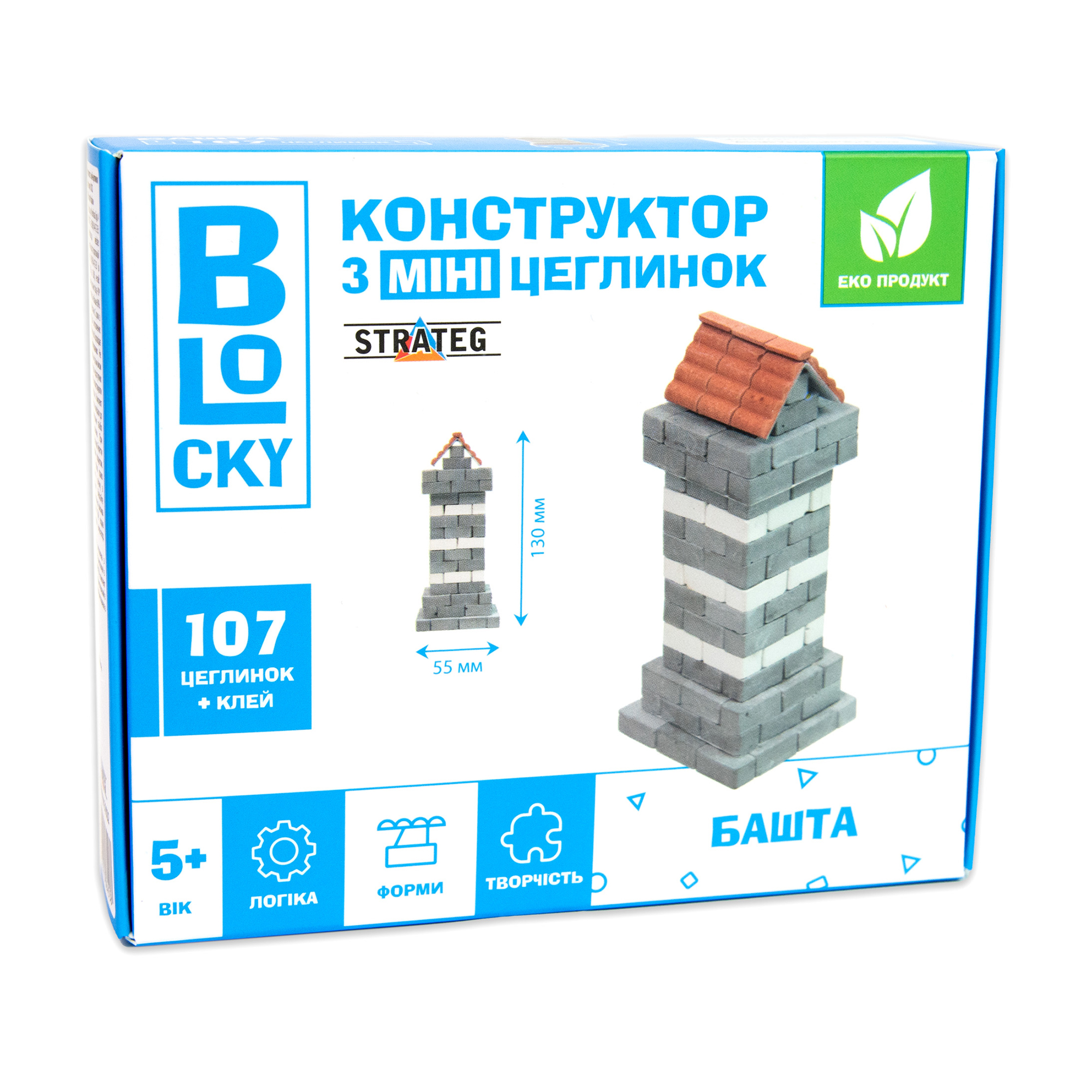 

Конструктор з міні-цеглинок Strateg Blocky Башта, 14.5*12*4 см, від 5 років, 107 цеглинок + клей (31022)